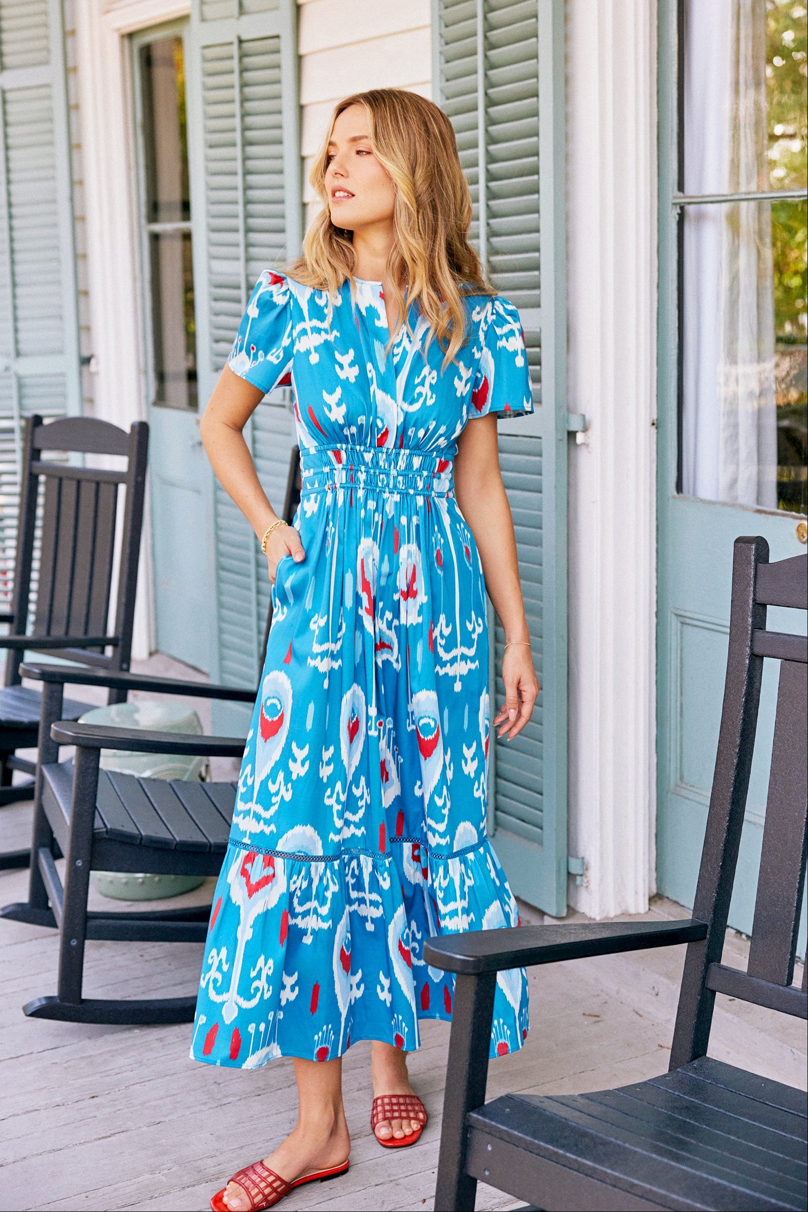 Sheridan French I Summer 2026 I Eloise Dress in Americana Ikat S Sheridan French I Summer 2026 I Eloise Dress in Americana Ikat S