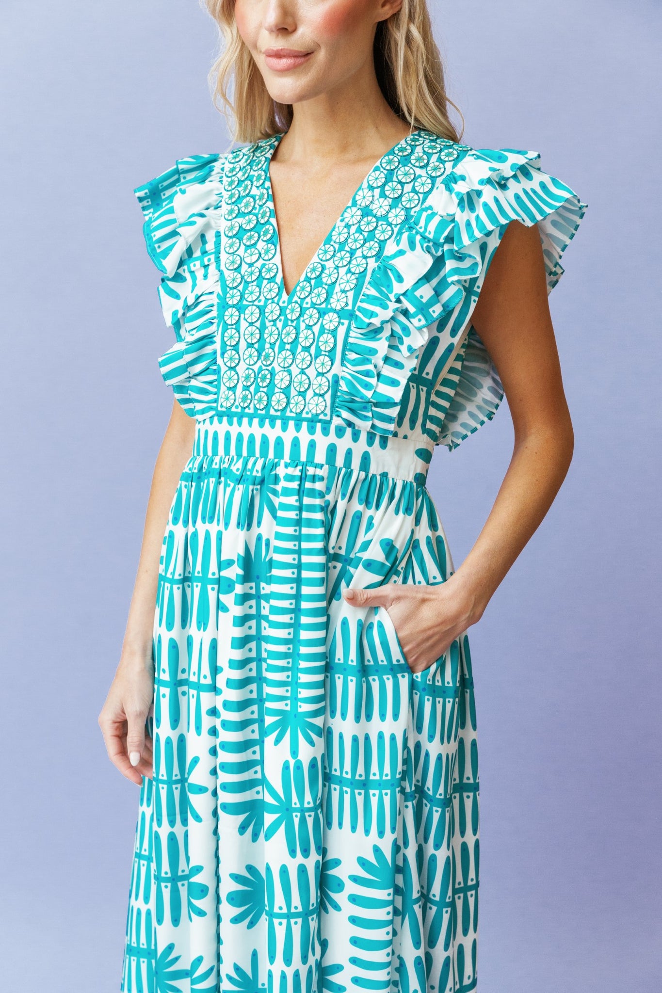 Stacey Dress in Teal Botanical