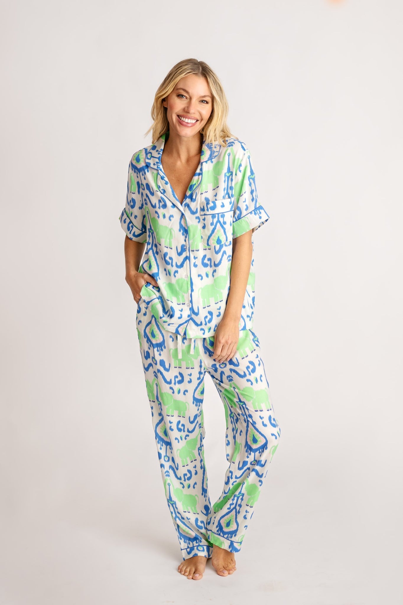 Short Sleeve and Pant Pajama Set in Denim Trunk Show