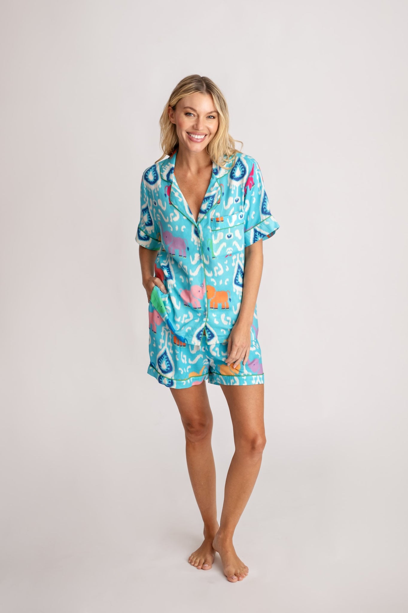 Short Pajama Set in Turquoise Trunk Show