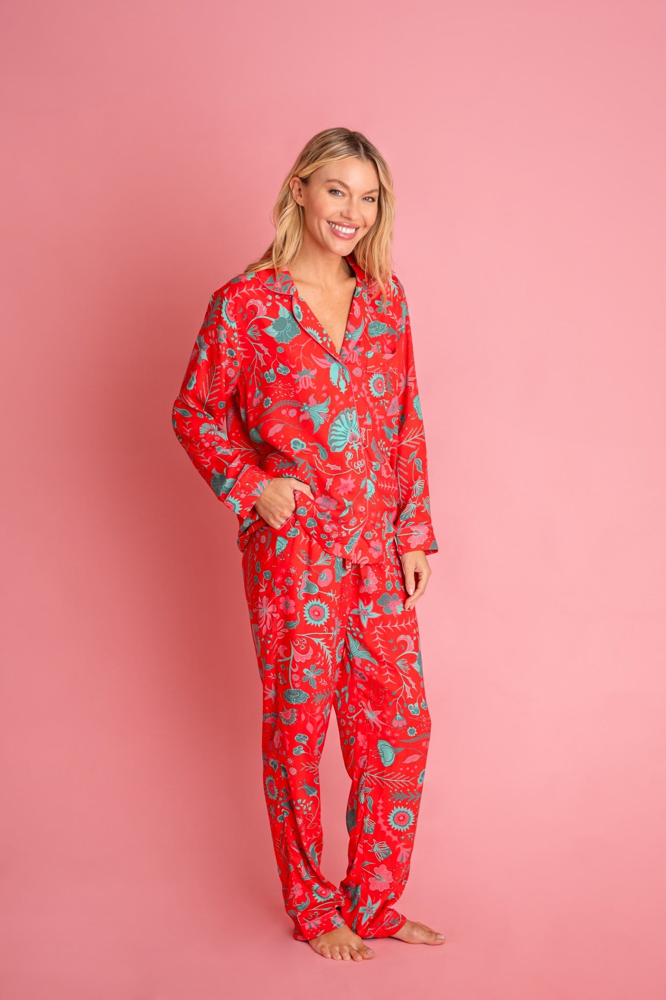 Long-Long Pajama Set in Festive Floral