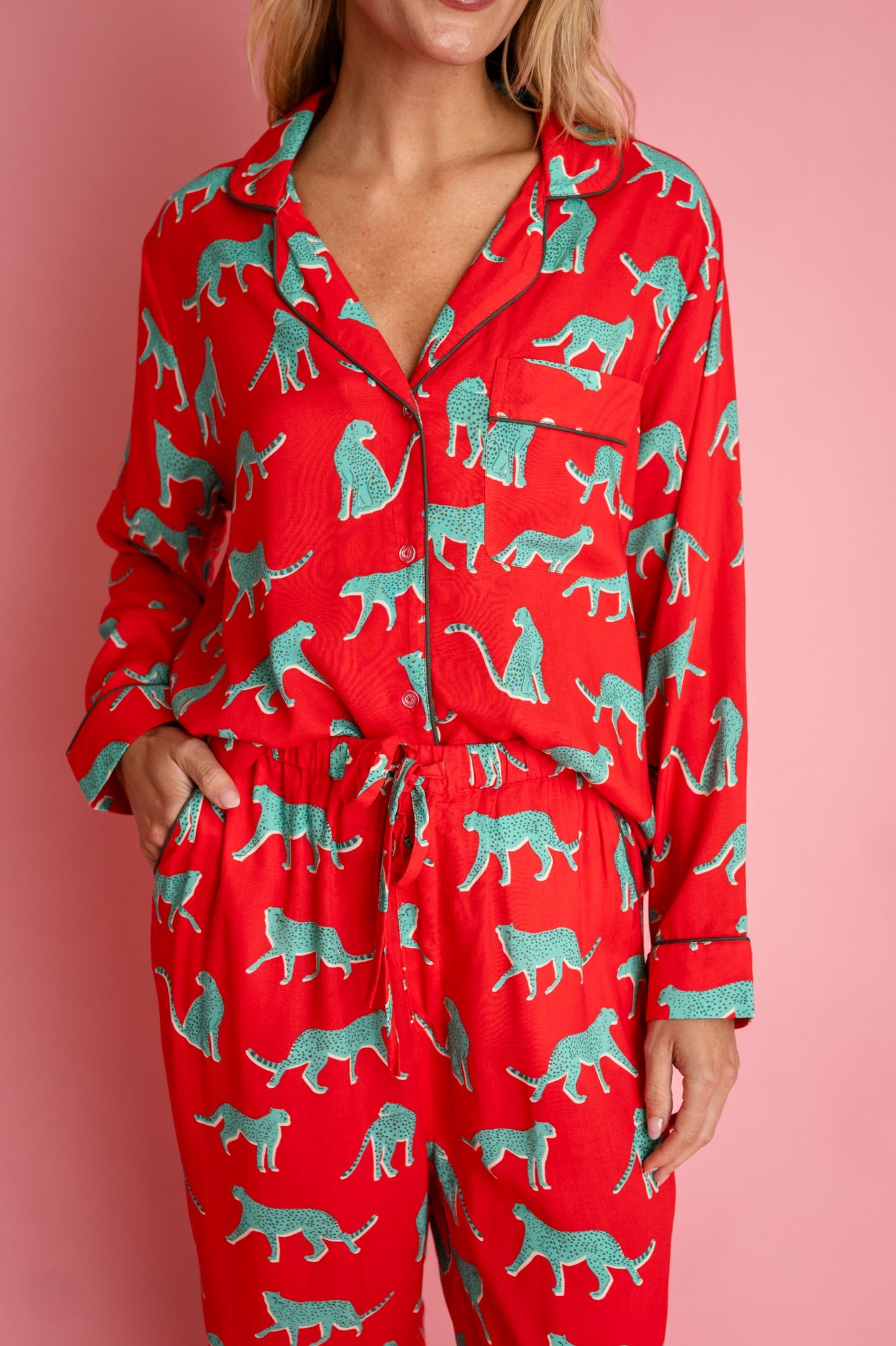 Long-Long Pajama Set in Spearmint Cheetah