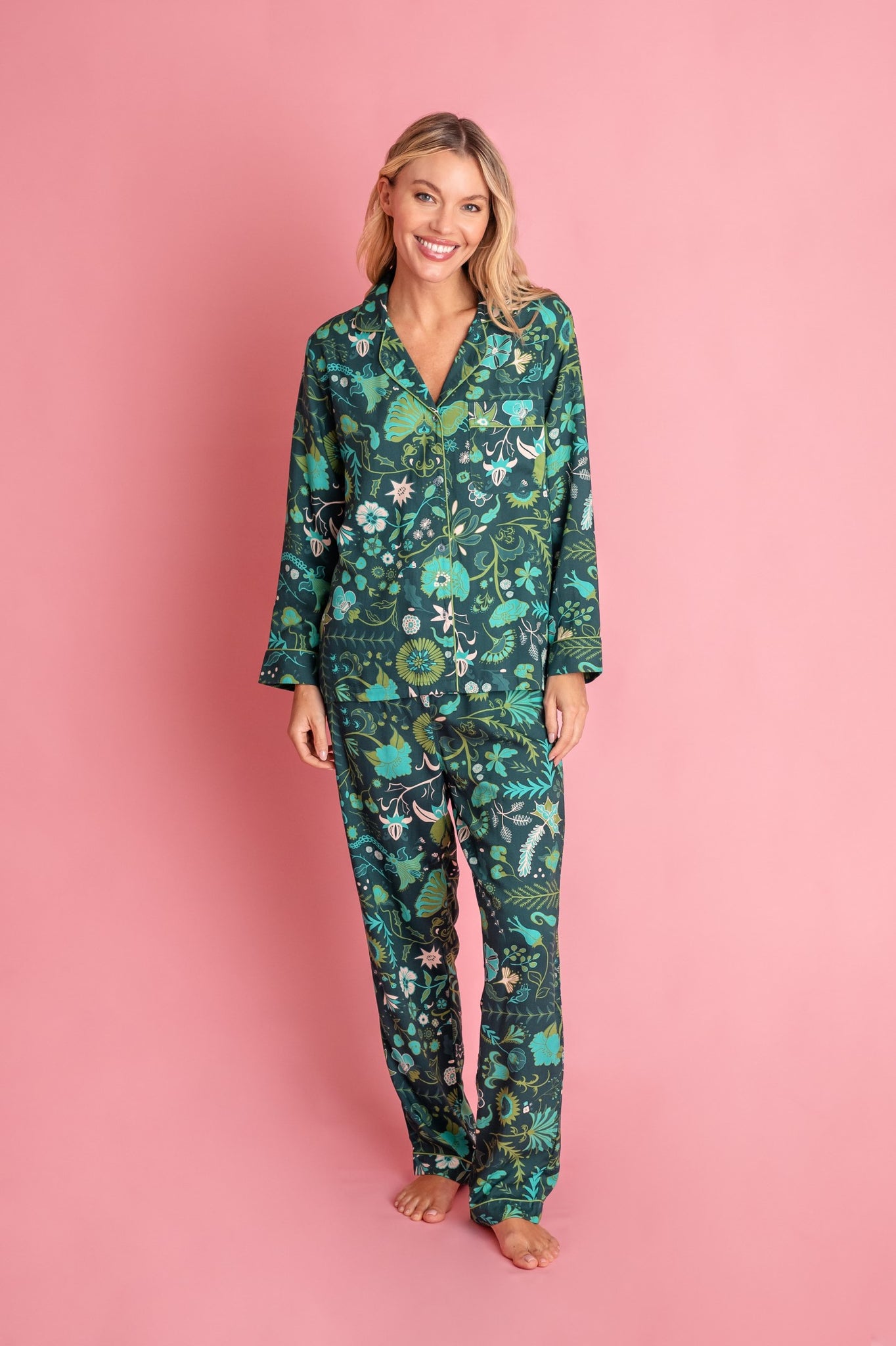 Long-Long Pajama Set in Spruce Floral