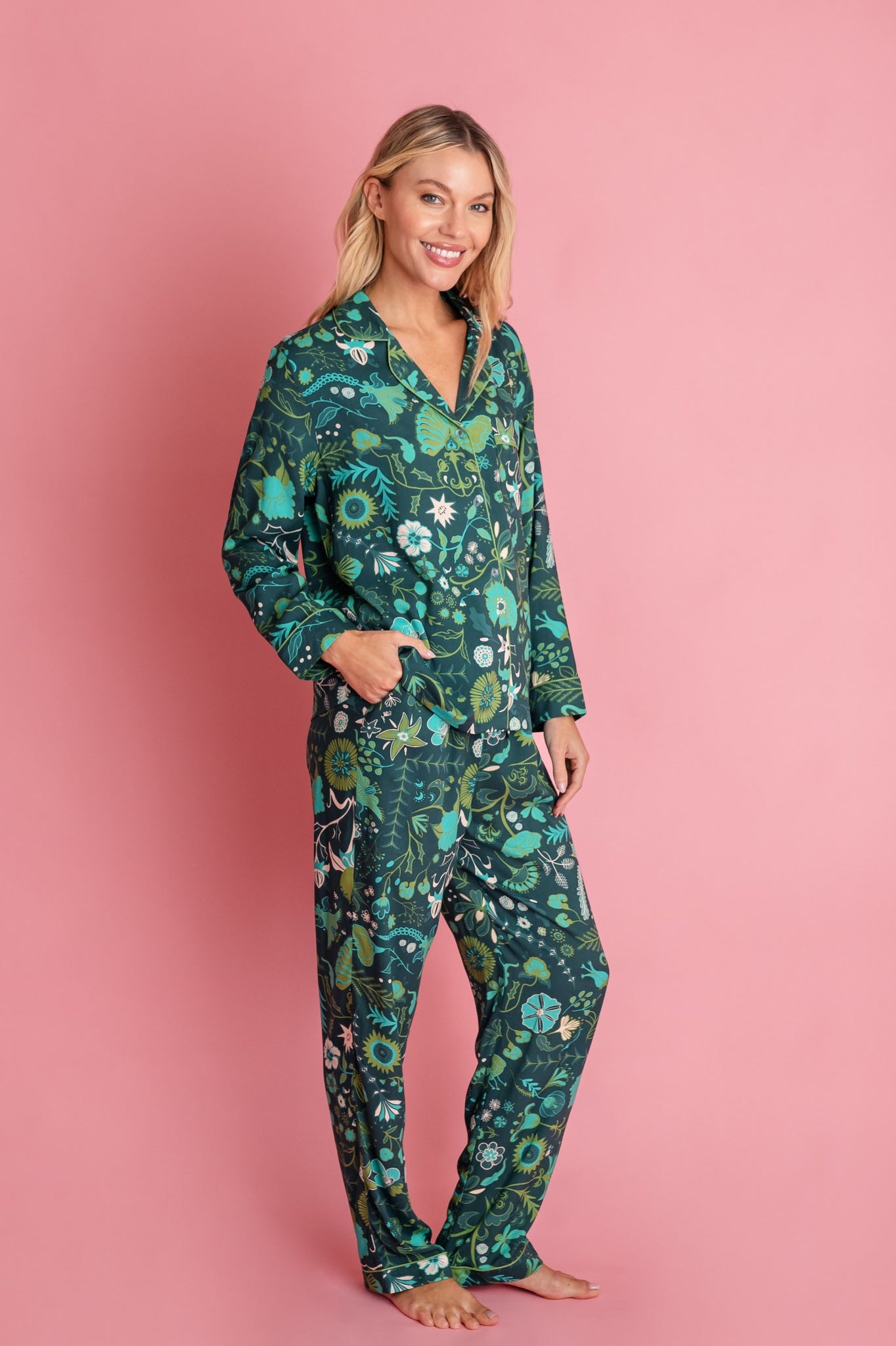 Long-Long Pajama Set in Spruce Floral