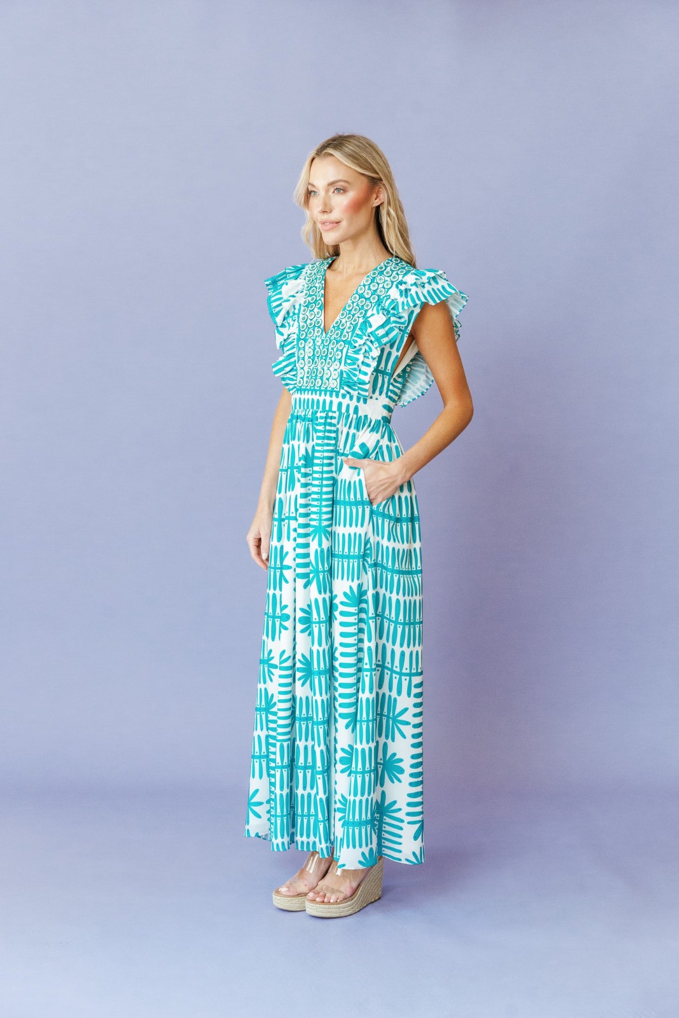Sheridan French I Resort 2024 I Stacey Dress in Teal Botanical