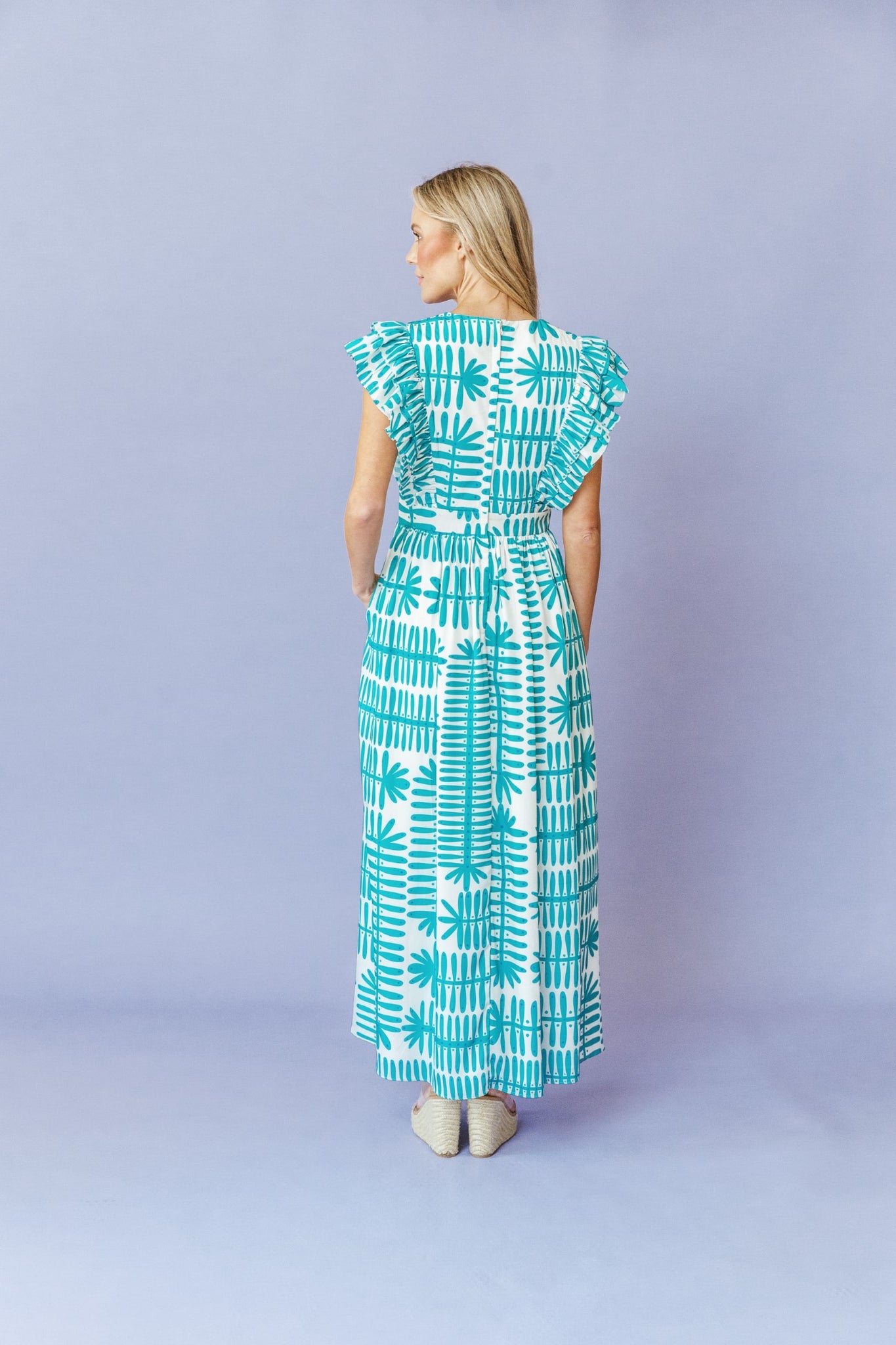 Stacey Dress in Teal Botanical