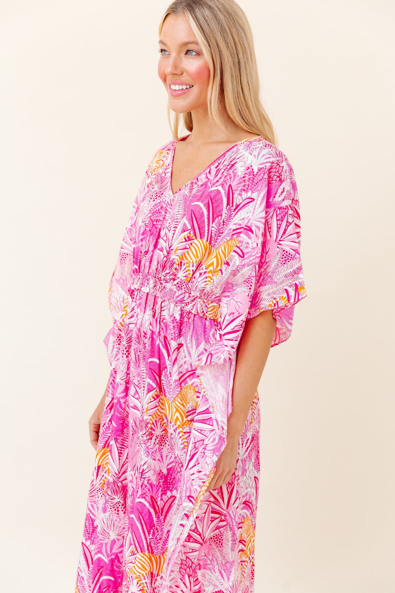 Christy Caftan in Bubblegum Zebra Soirée