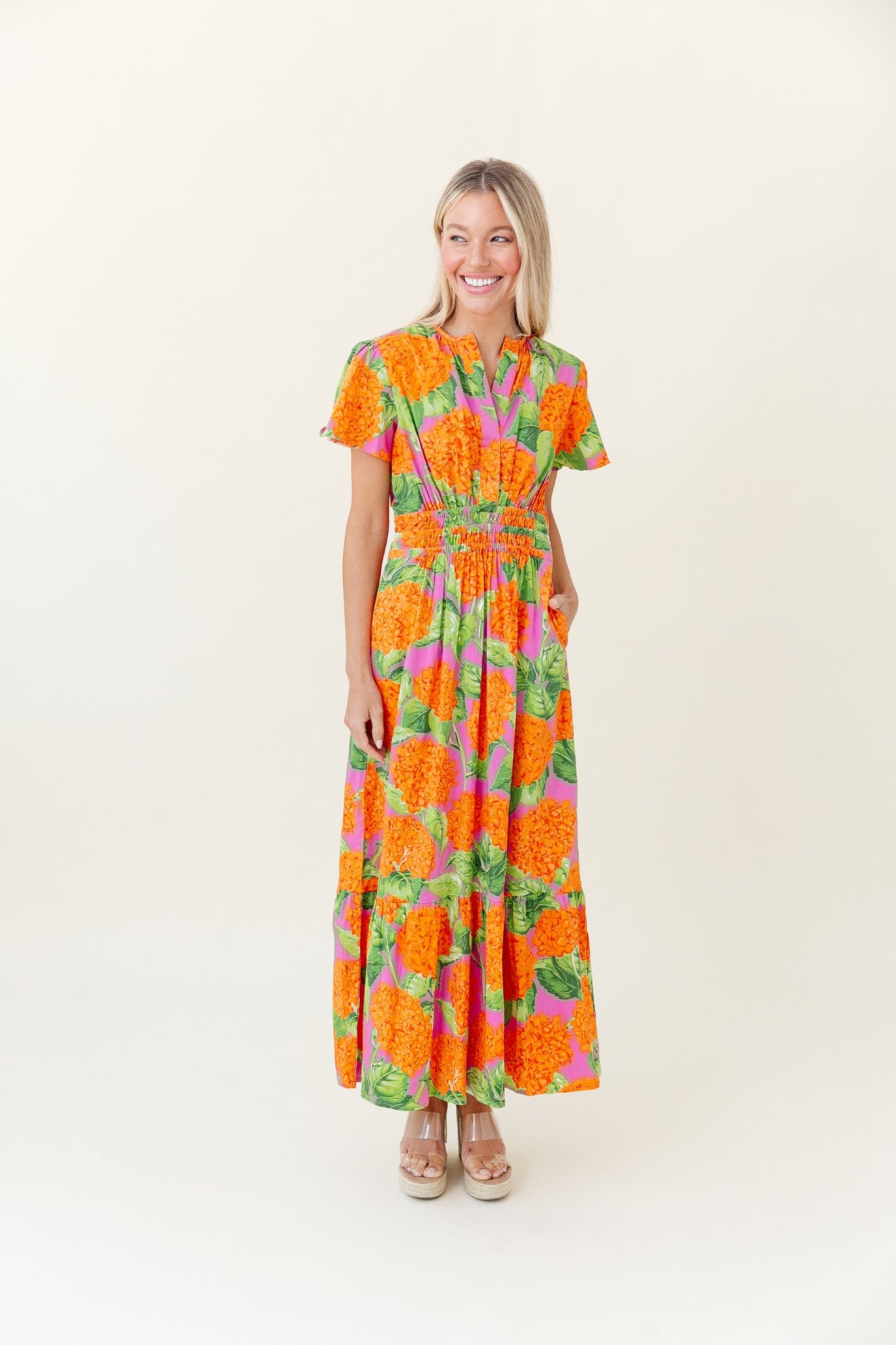 Eloise Dress in Tangelo Punch Hydrangea
