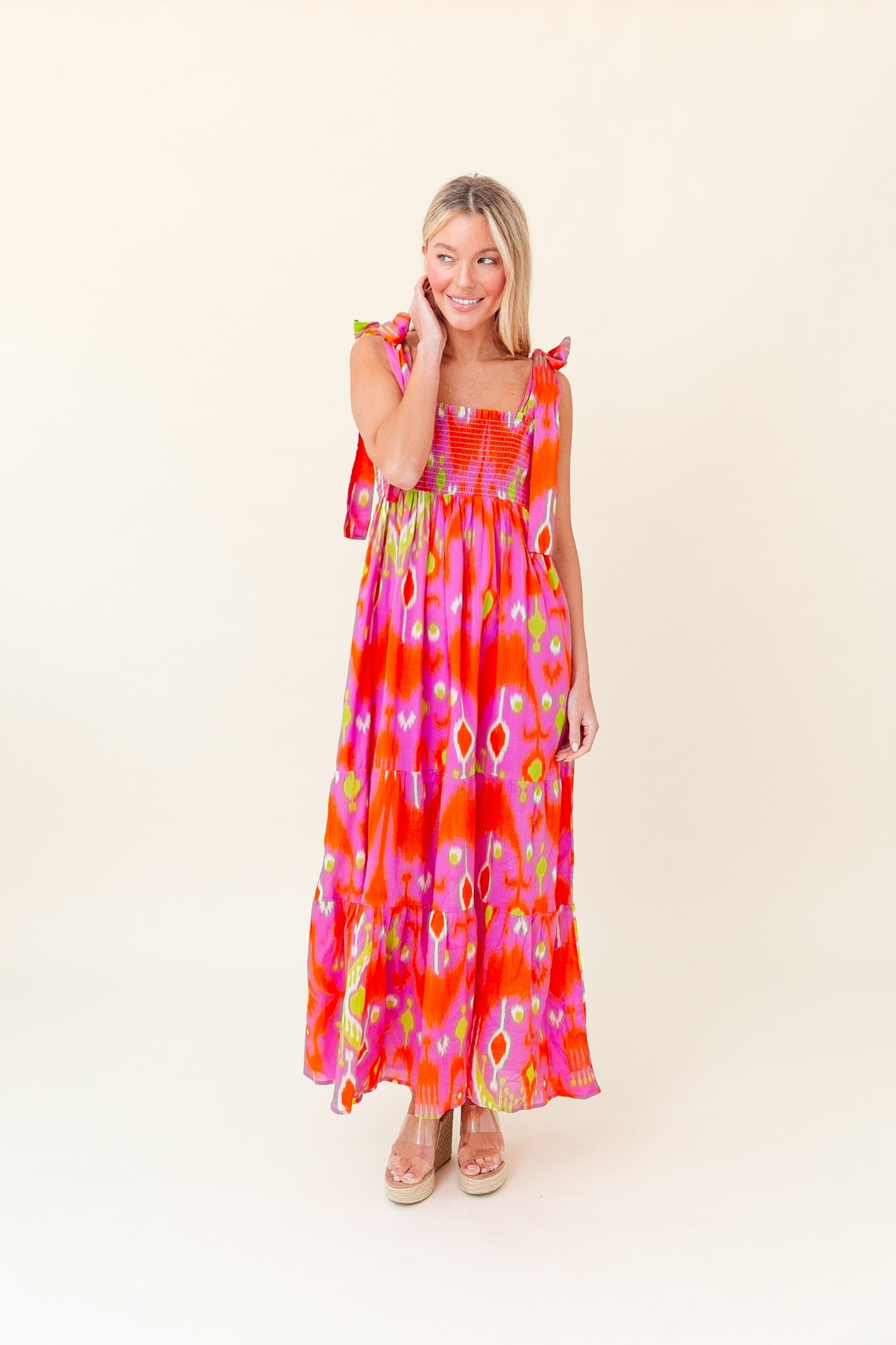 Kelly Dress in Strawberry Limeade Ikat