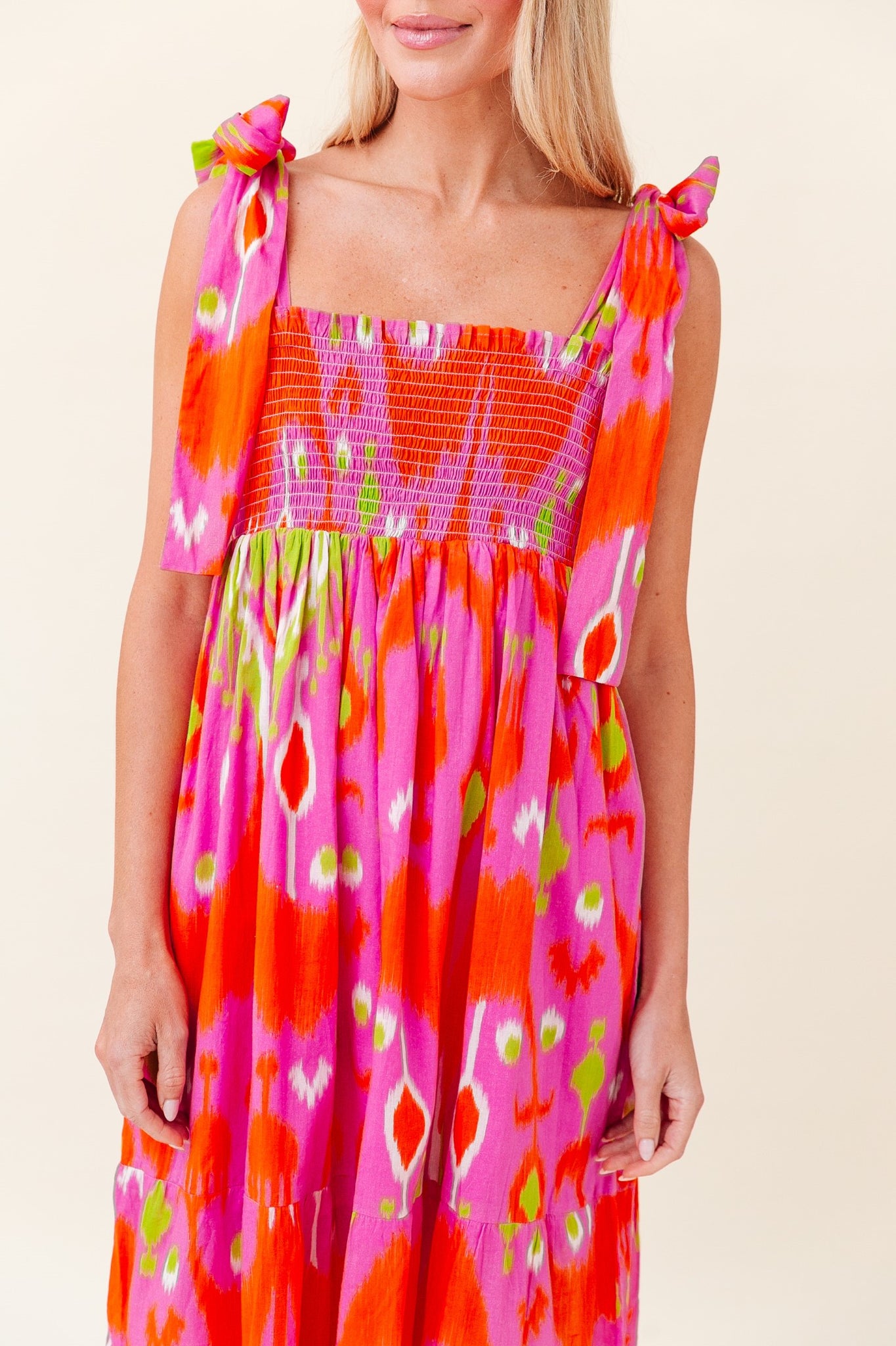 Kelly Dress in Strawberry Limeade Ikat