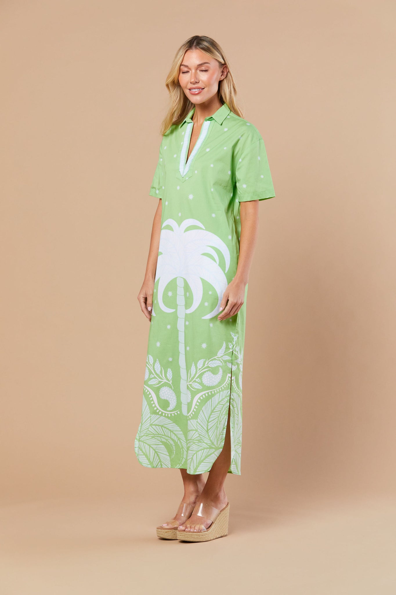 Reese Dress in Celedon Palmetto