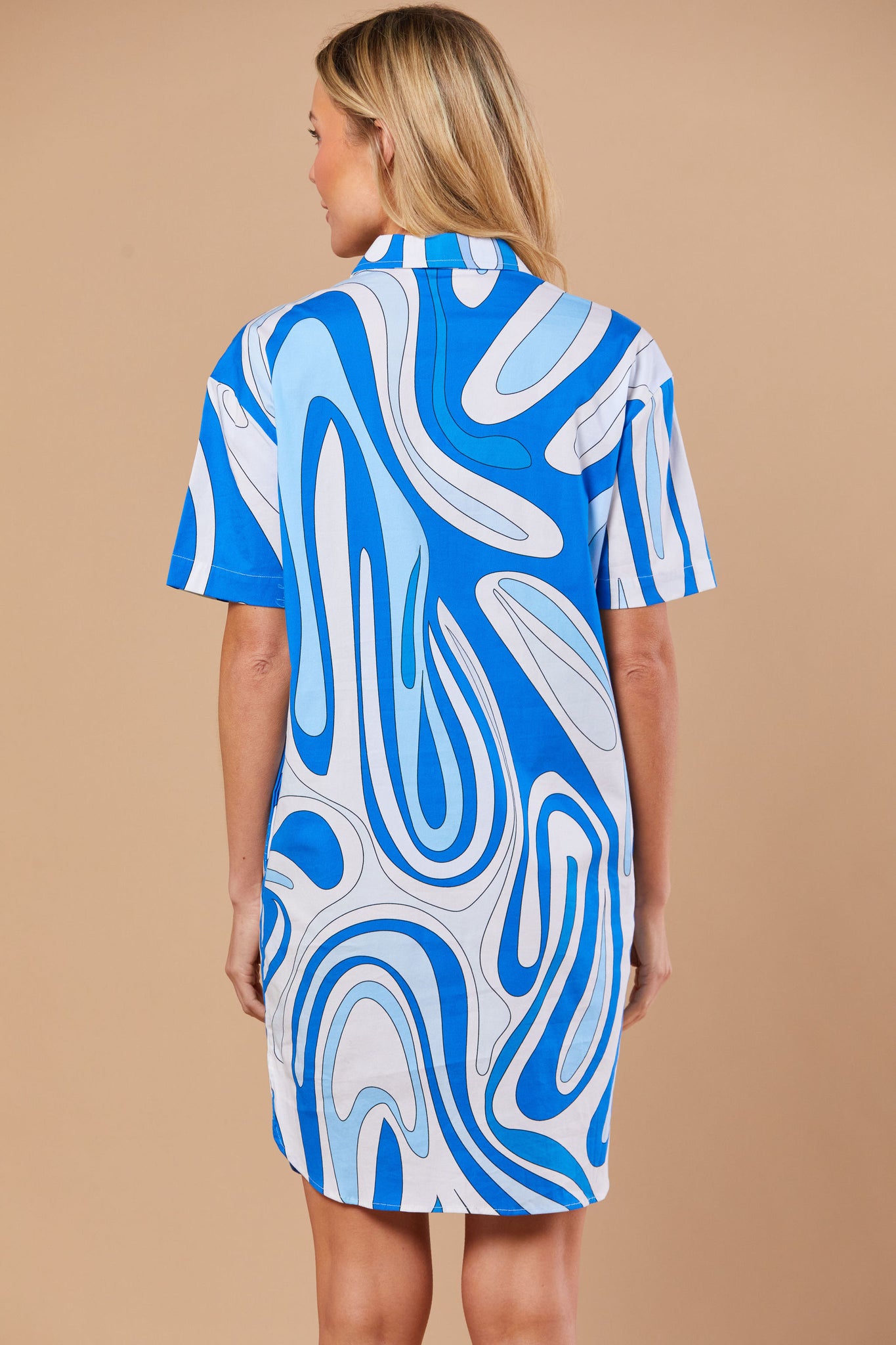 Rhodes Dress in Ultramarine Wave