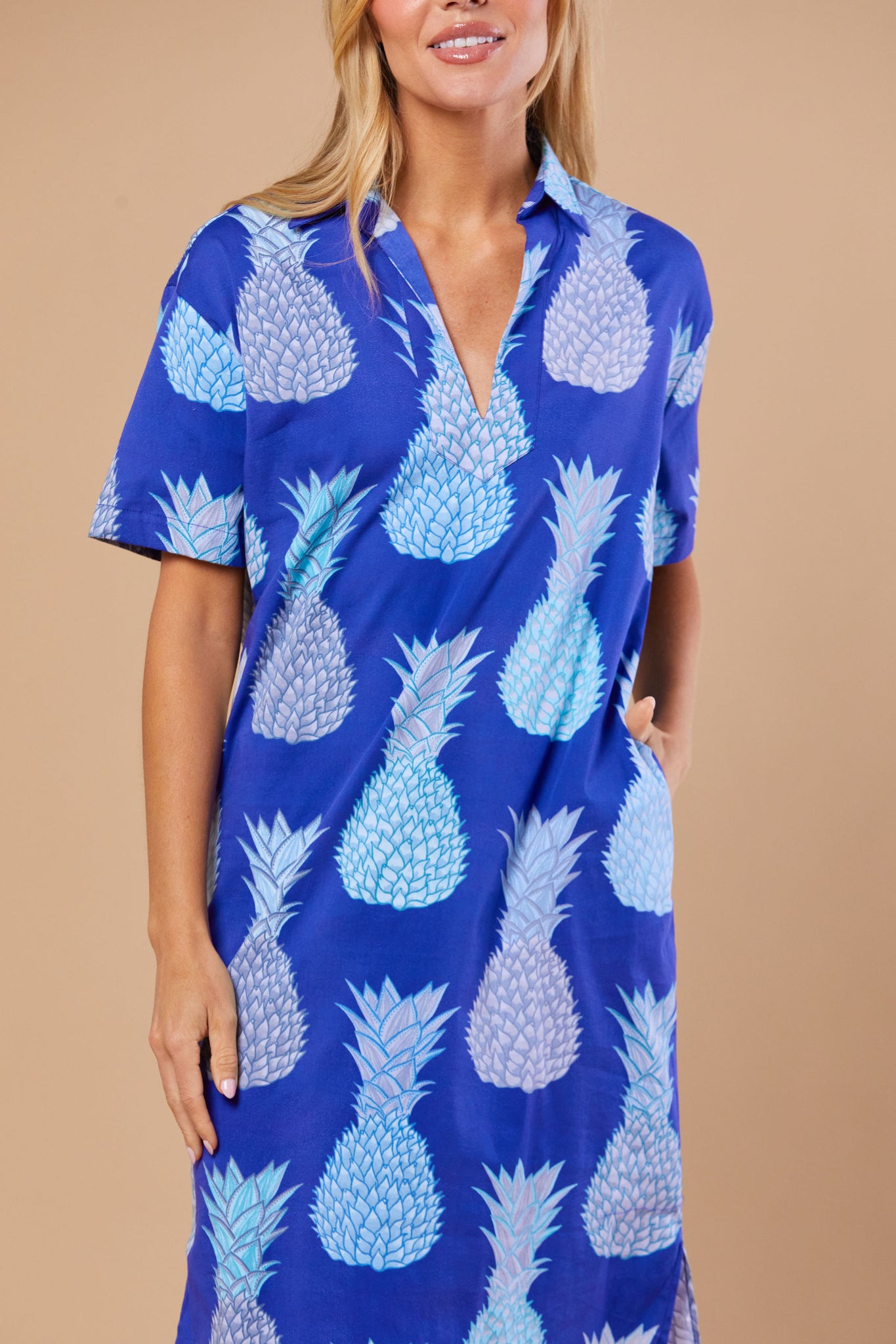 Reese Dress in Indigo Pineapple