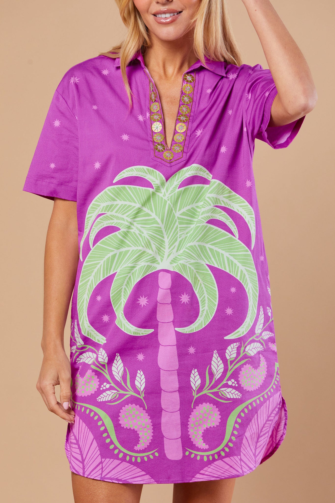 Rhodes Dress in Orchid Palmetto