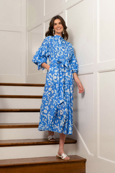 【新品・未使用】ODILE JACOBS ネックギャザードレス ブルー系 ODILE JACOBS ネックギャザードレス カーキ/ターコイズ 新品・未使用