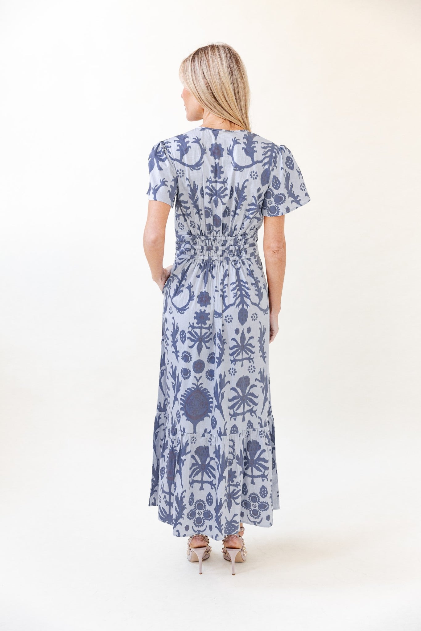 Eloise Dress in Denim Floral Ikat