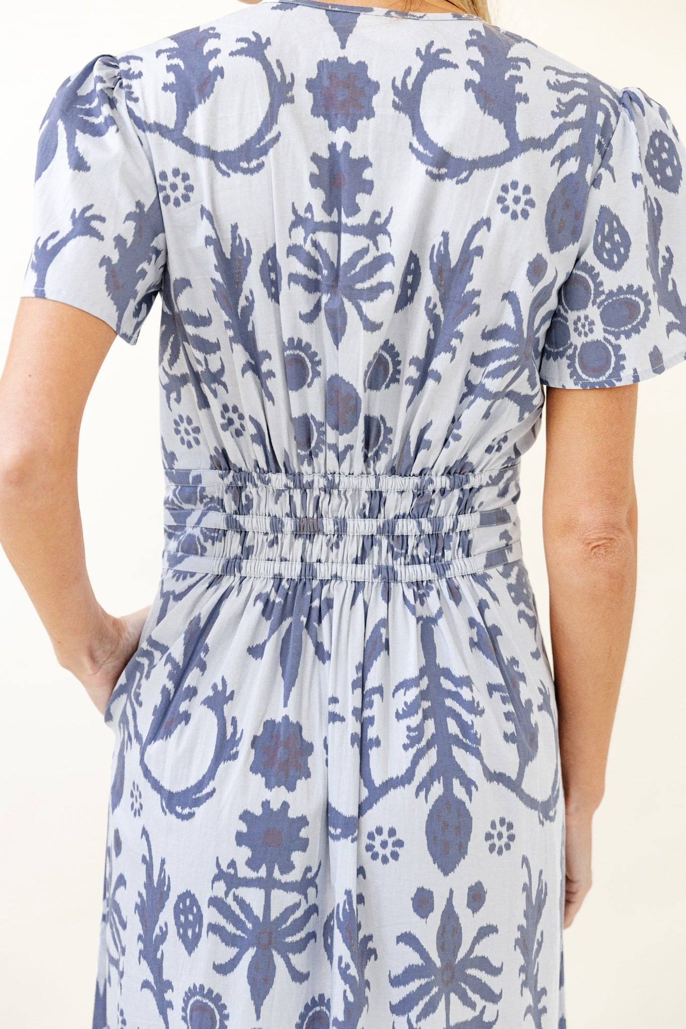 Eloise Dress in Denim Floral Ikat