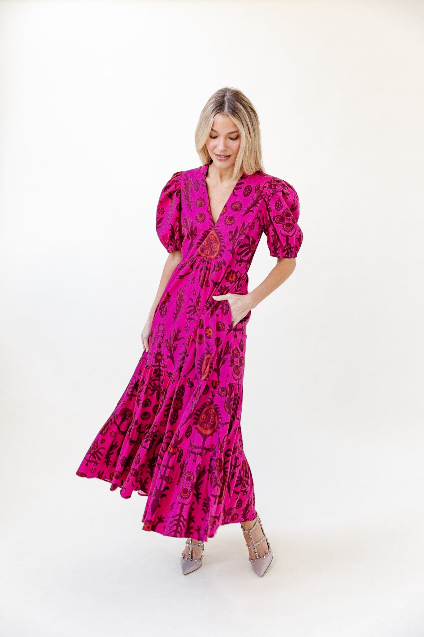 Margot Dress in Raspberry Floral Ikat