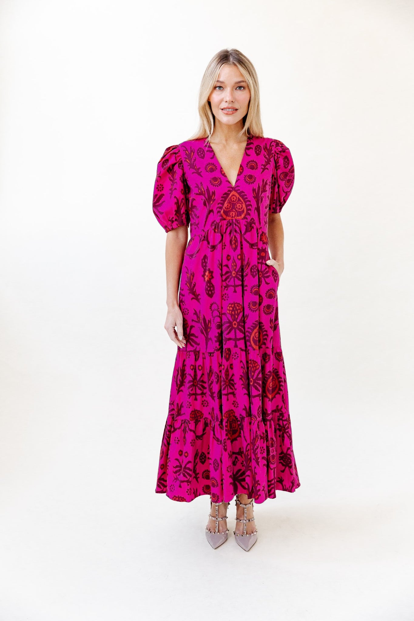 Margot Dress in Raspberry Floral Ikat