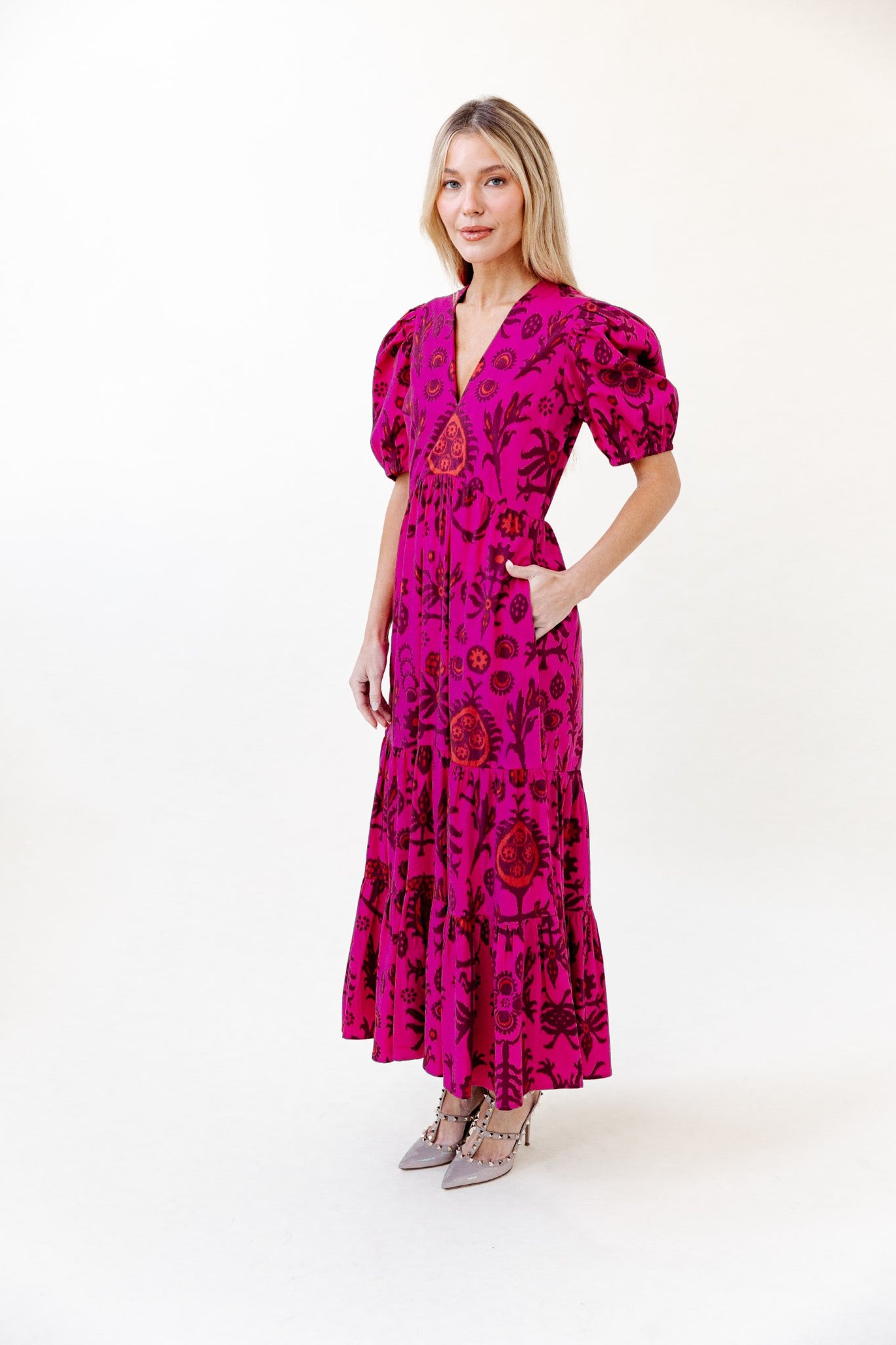 Margot Dress in Raspberry Floral Ikat