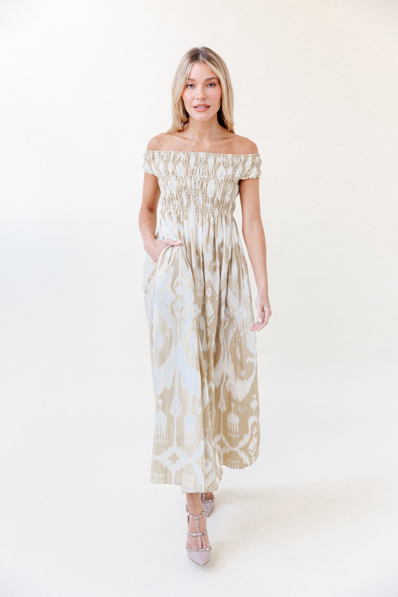 Beth Dress in Taupe Ikat