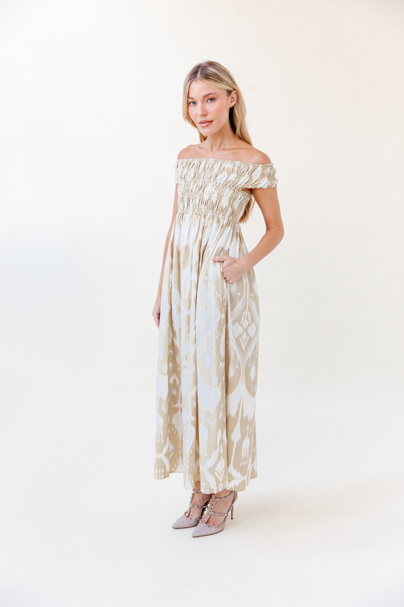 Beth Dress in Taupe Ikat