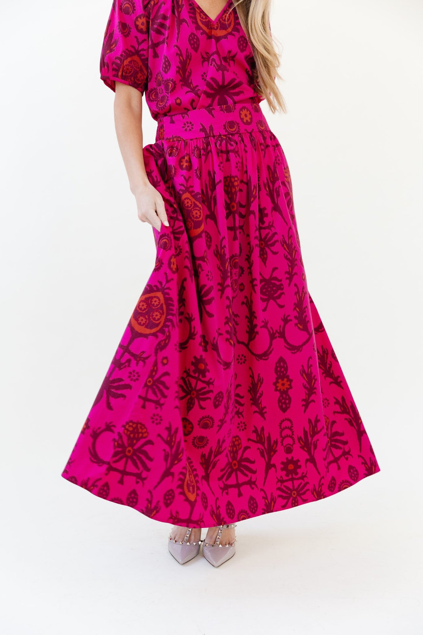 Lillian Skirt in Raspberry Floral Ikat