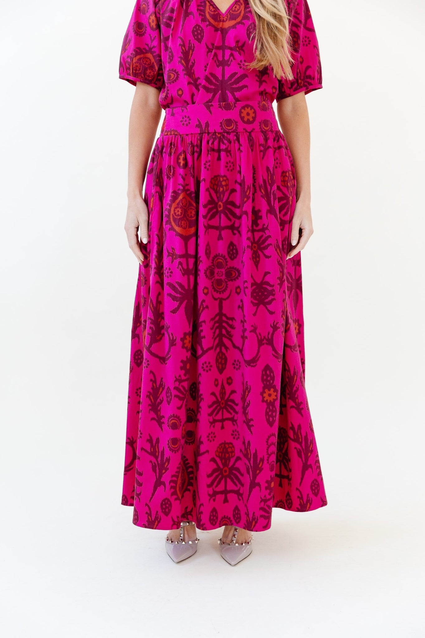 Lillian Skirt in Raspberry Floral Ikat