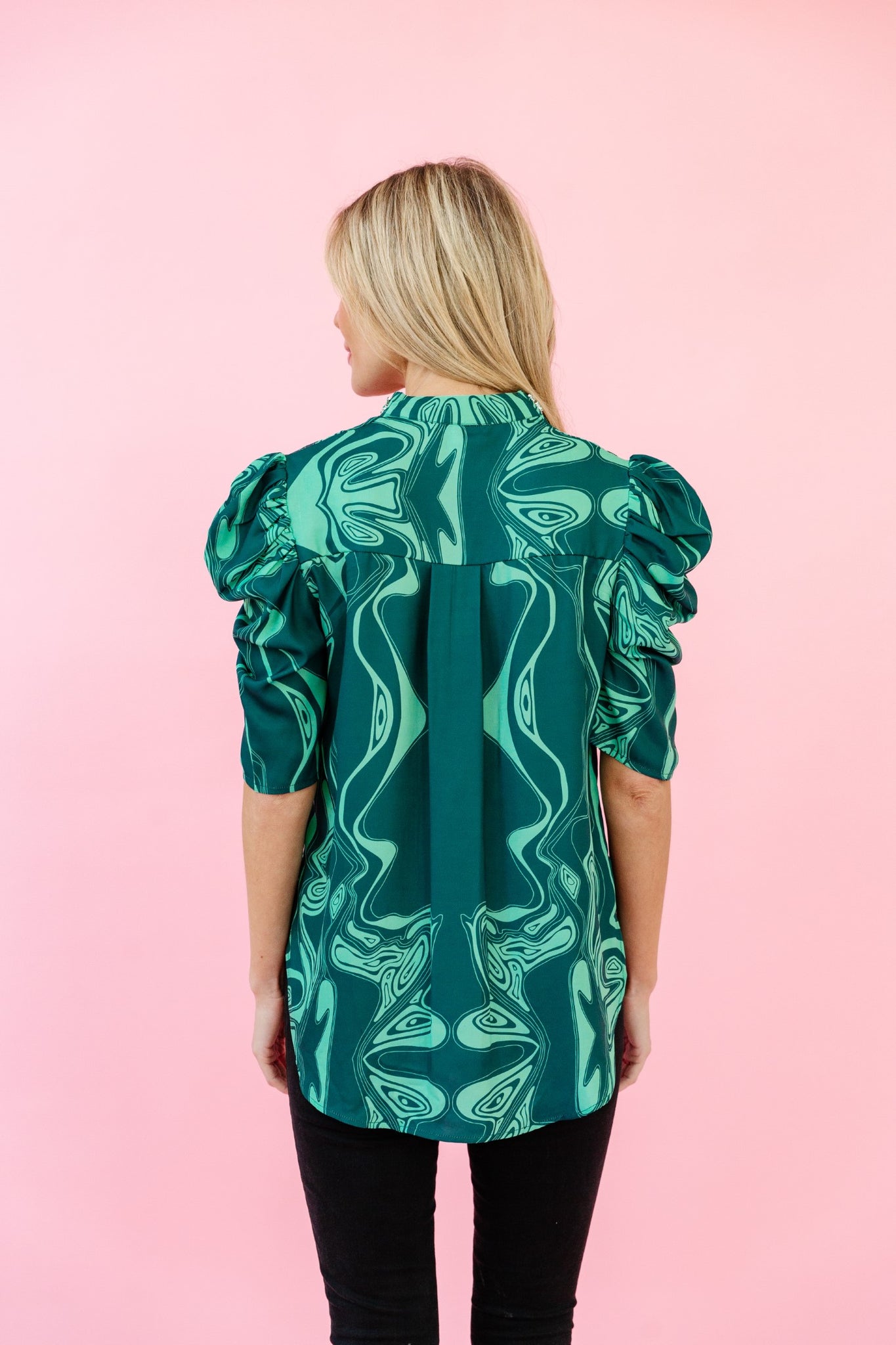 Natalie Blouse in Emerald Marble