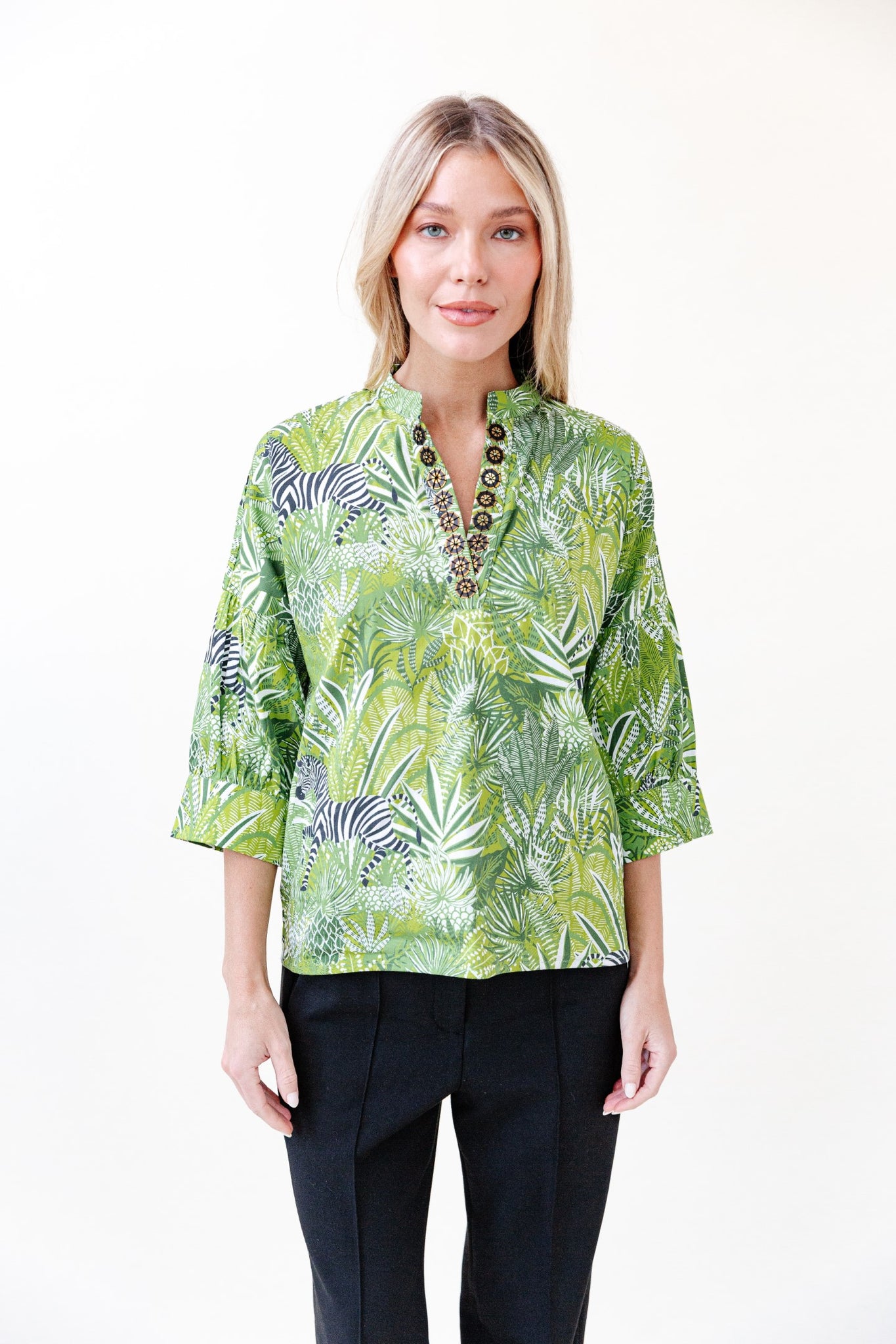 Drew Blouse in Pistachio Zebra Soirée