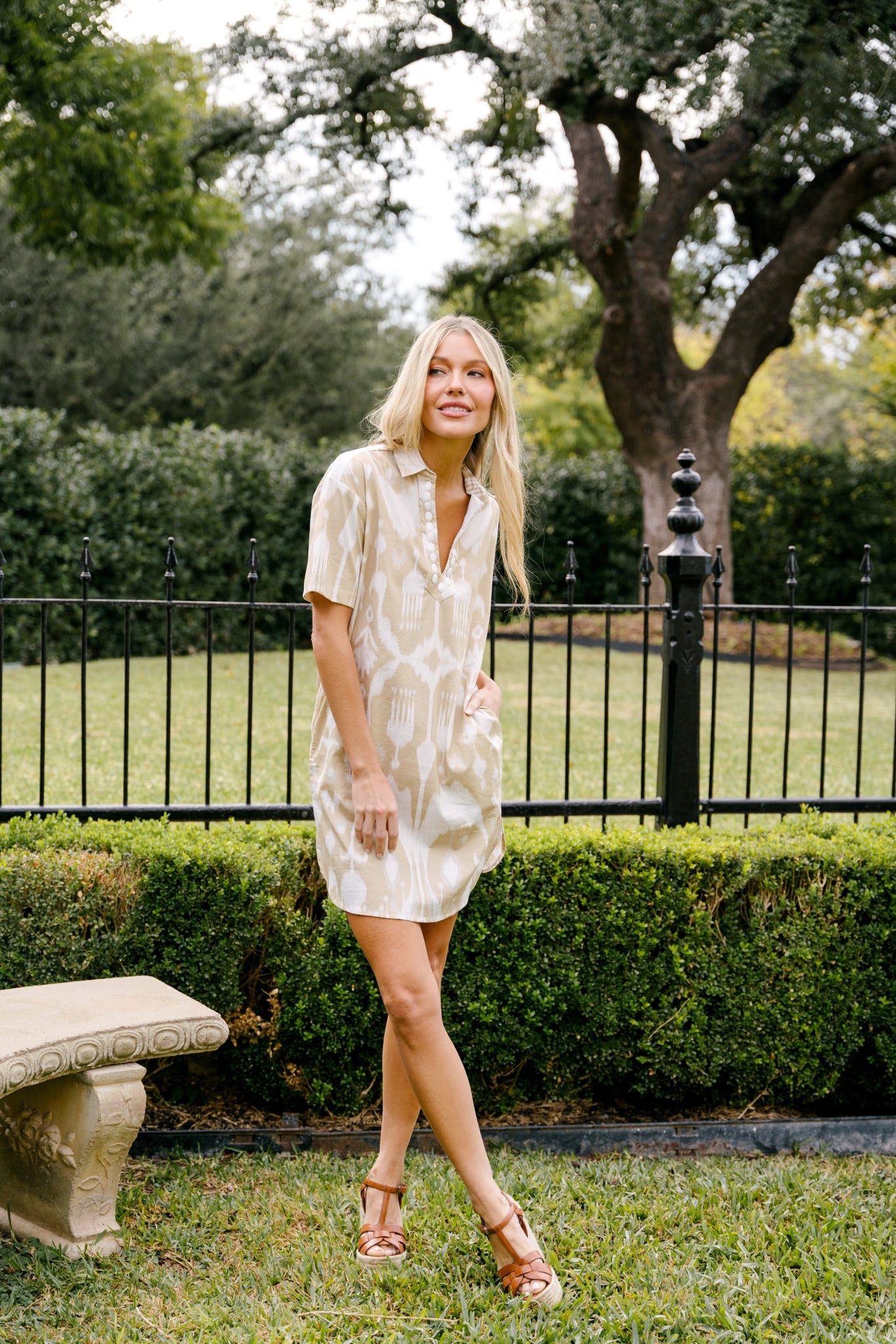 Rhodes Dress in Taupe Ikat