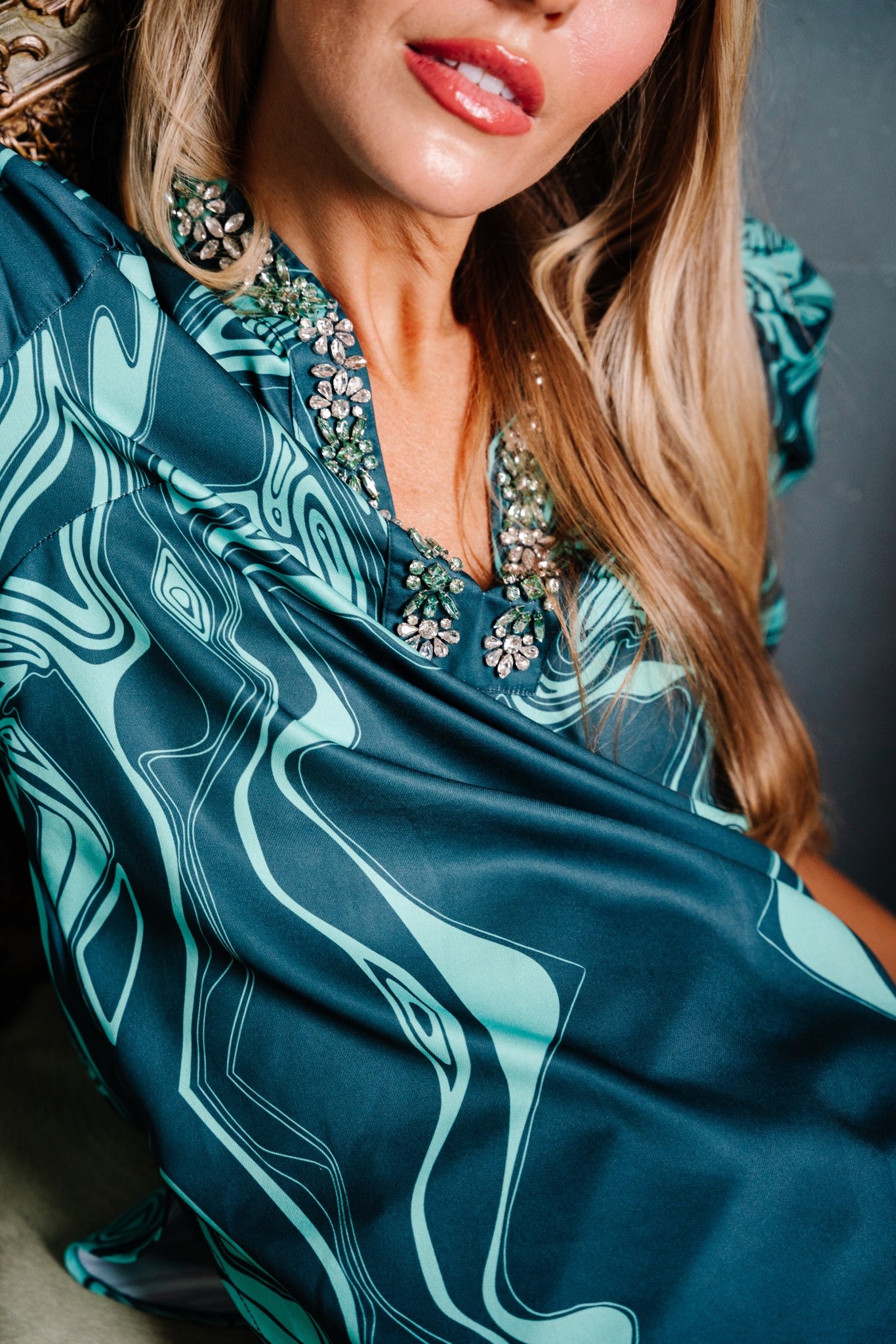 Natalie Blouse in Emerald Marble