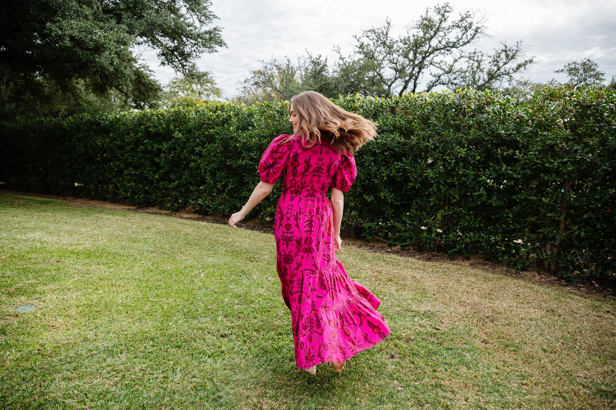 Margot Dress in Raspberry Floral Ikat