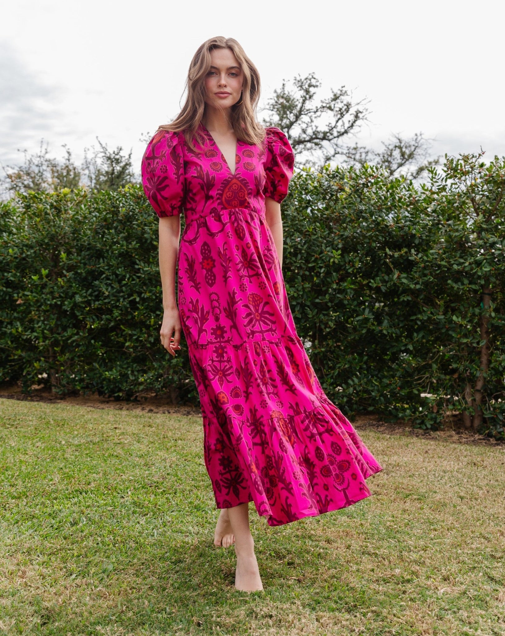 Margot Dress in Raspberry Floral Ikat