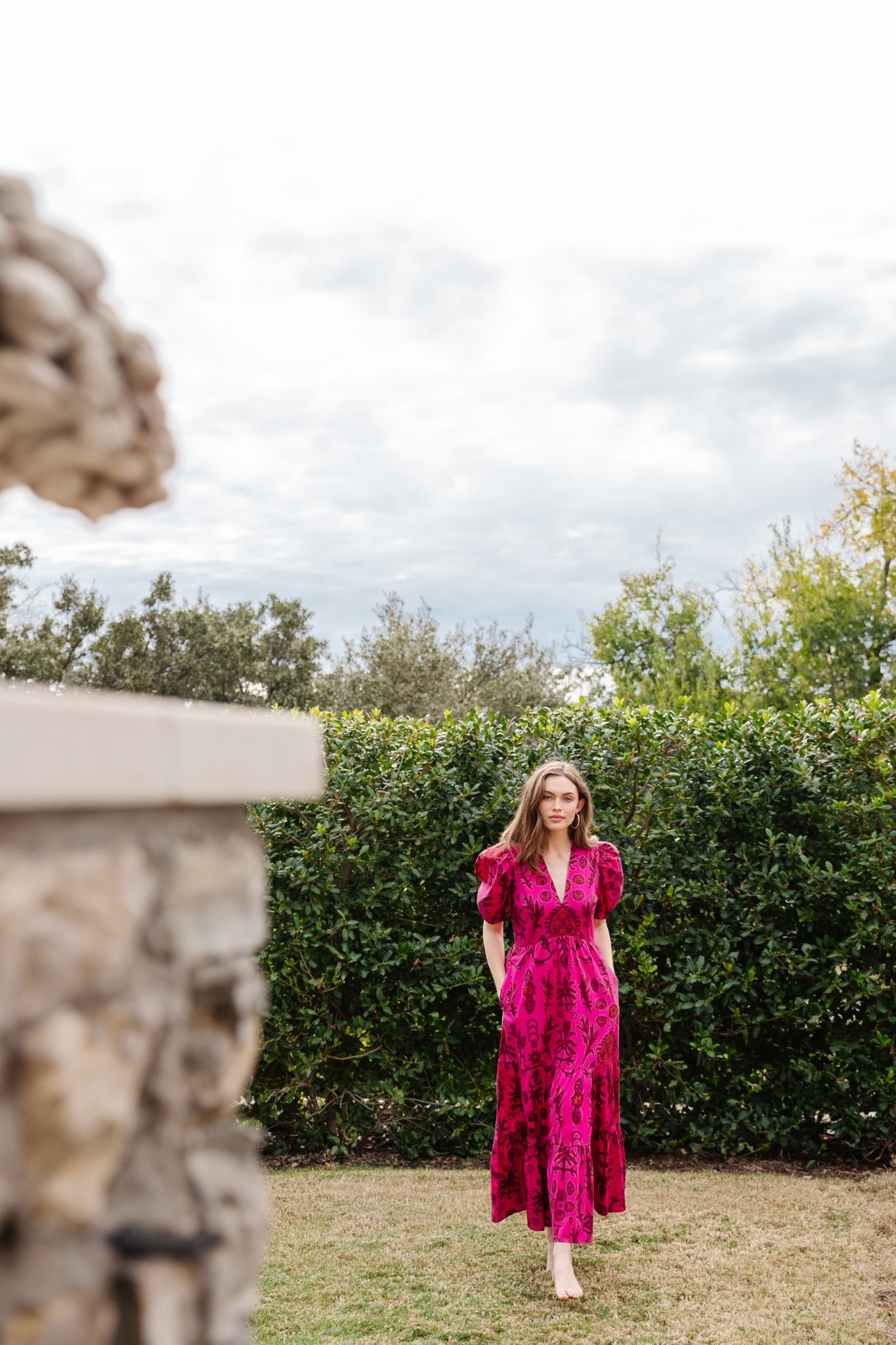 Margot Dress in Raspberry Floral Ikat