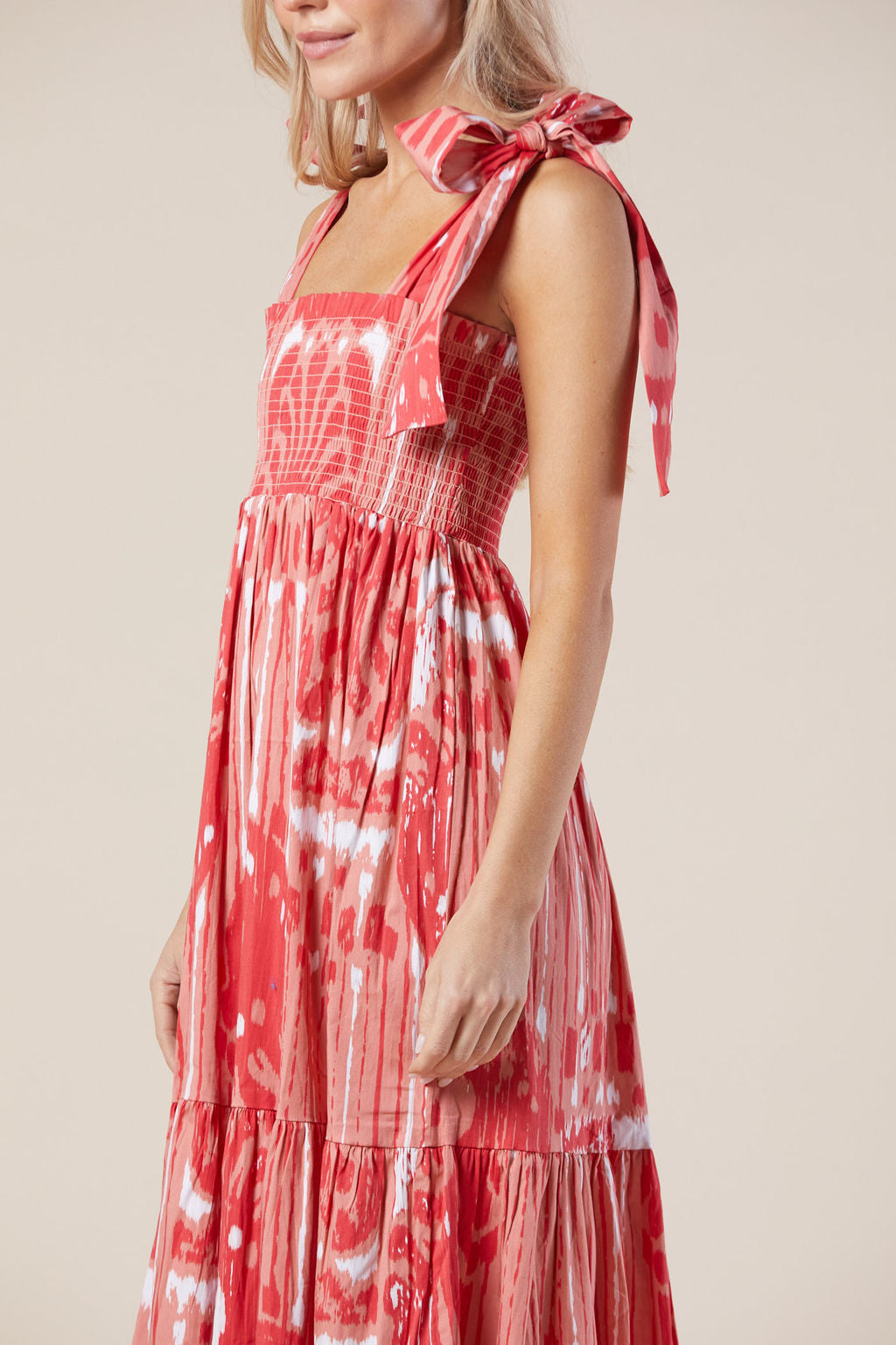 Kelly Dress in Coral Moroccan Ikat