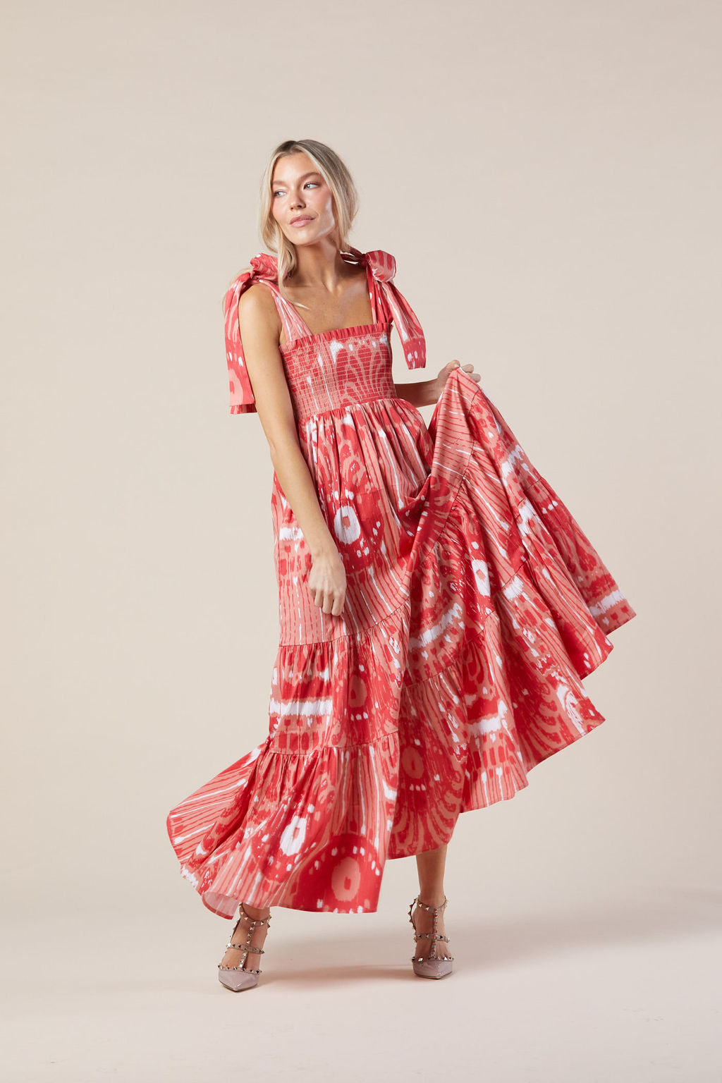 Kelly Dress in Coral Moroccan Ikat