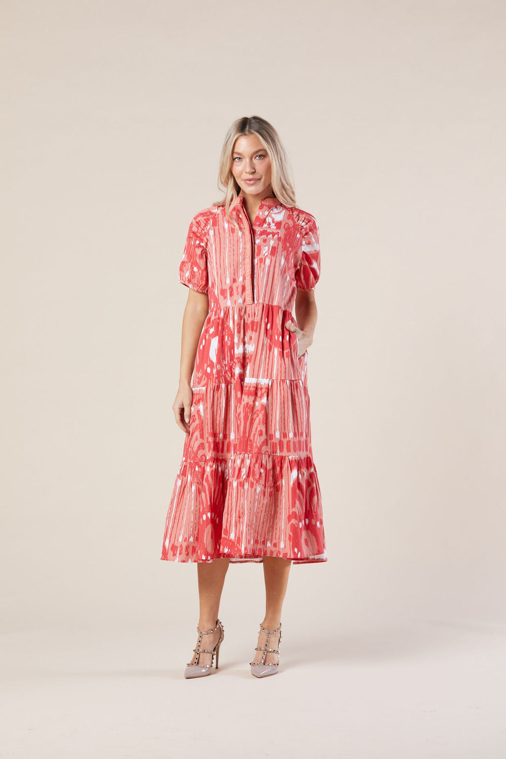 Kimbell Dress in Coral Moroccan Ikat