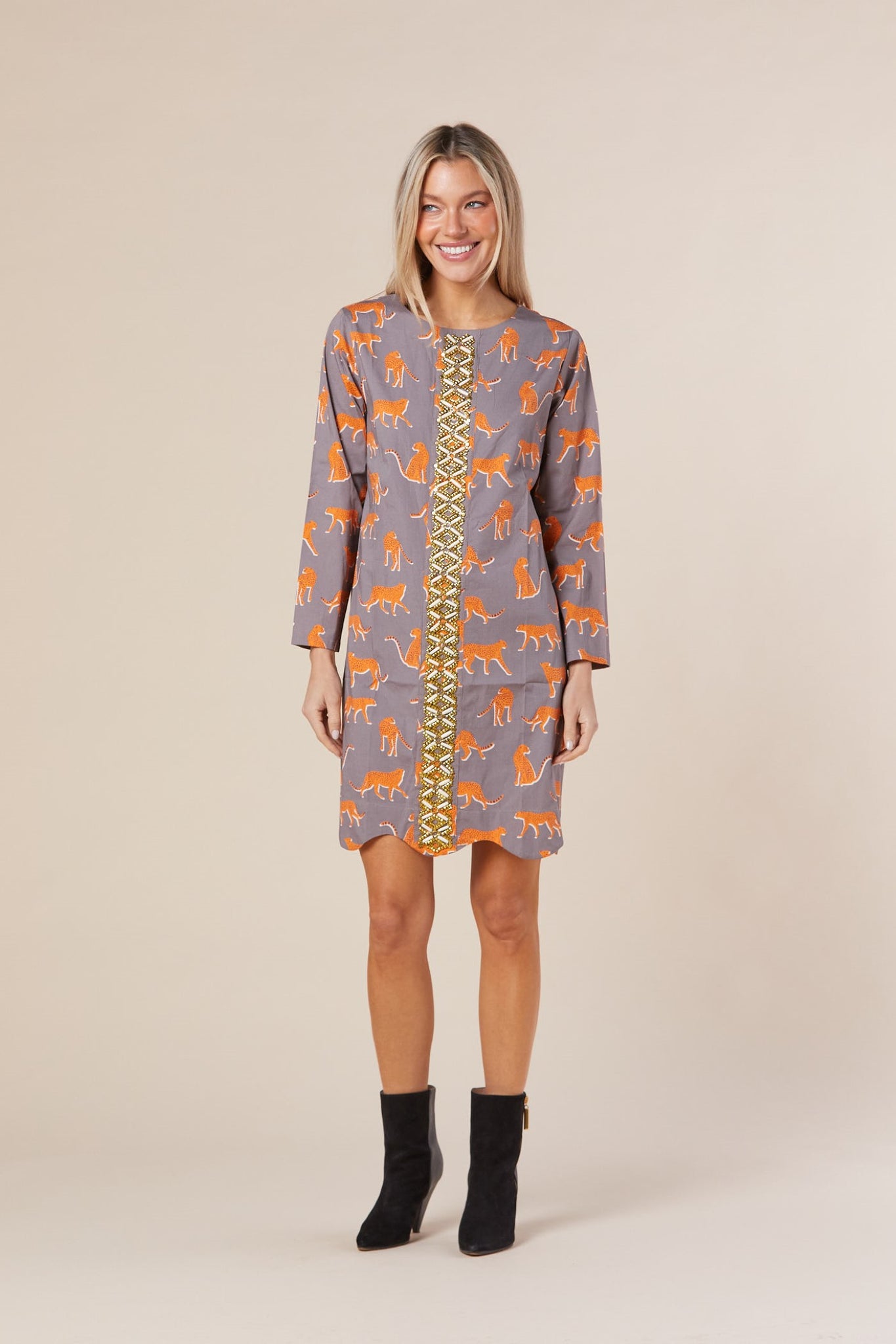 Blair Dress in Mushroom Cheetah