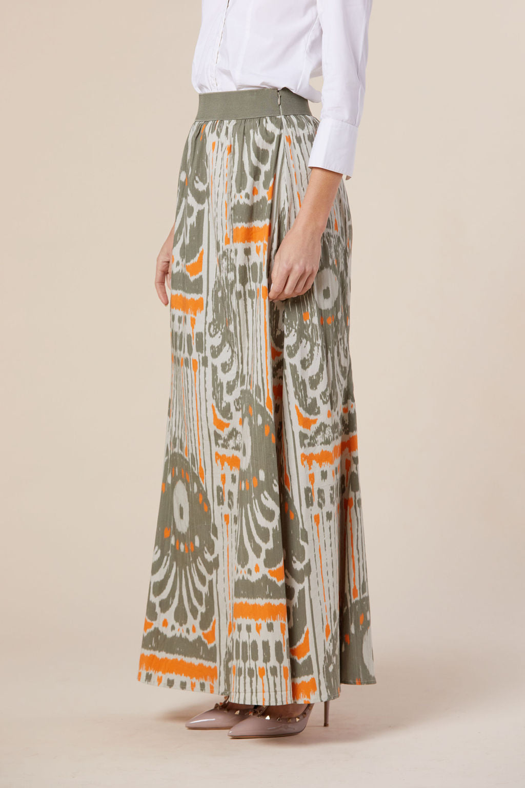 Allegra Skirt in Latte + Orange Moroccan Ikat