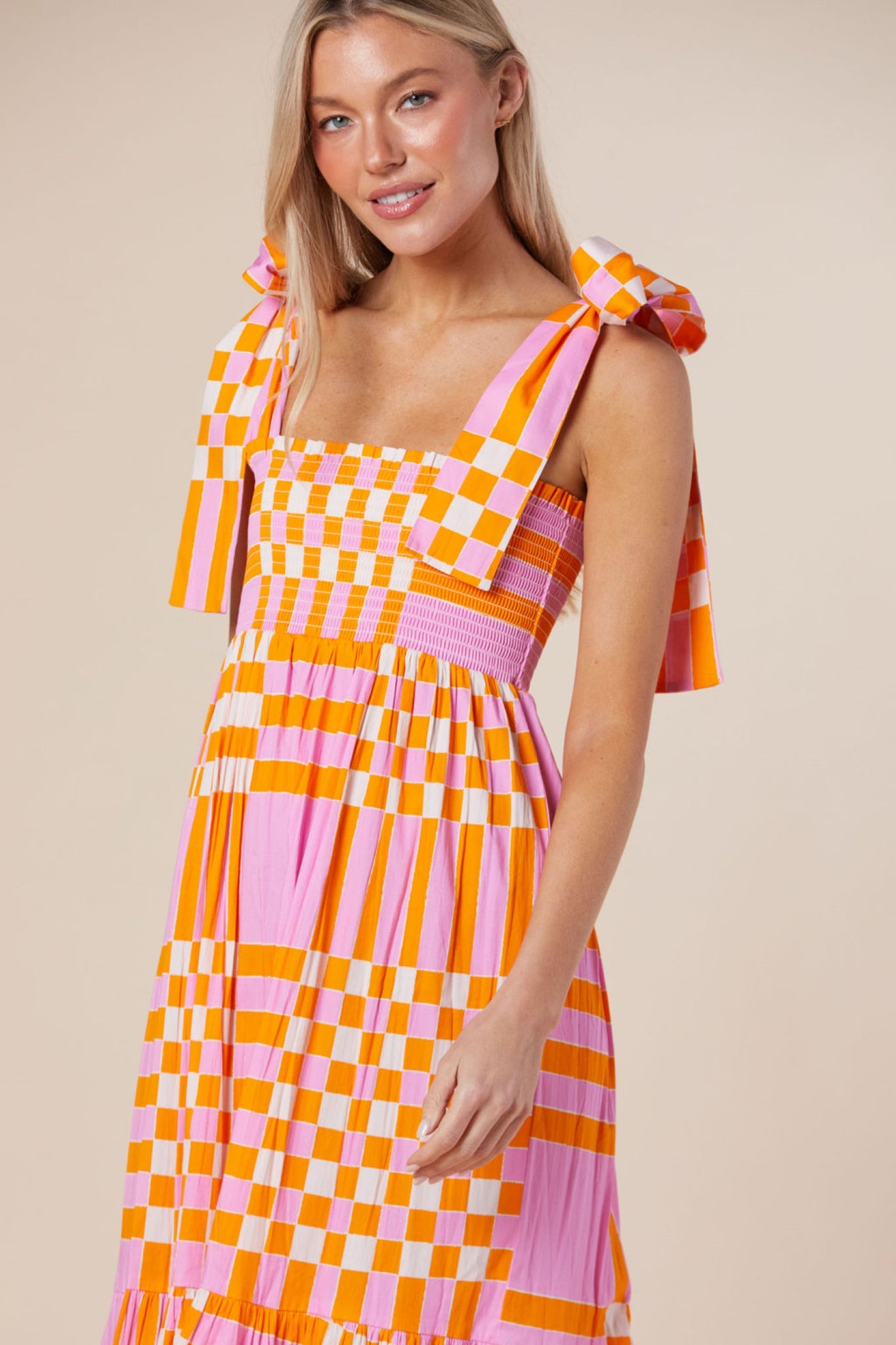 Kelly Dress in Pink + Orange Gingham