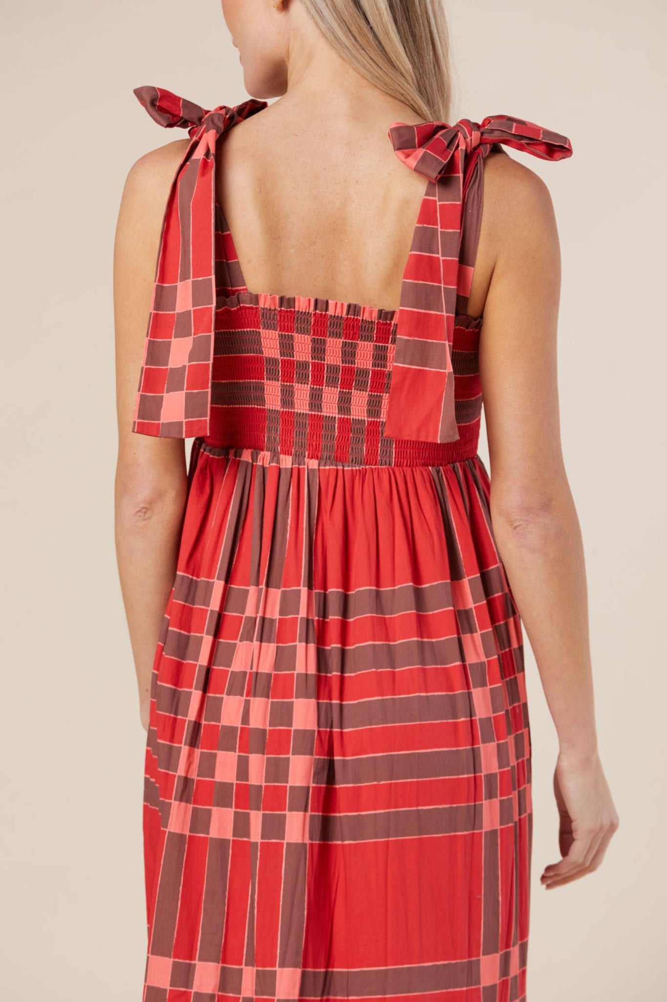 Kelly Dress in Red + Aubergine Gingham
