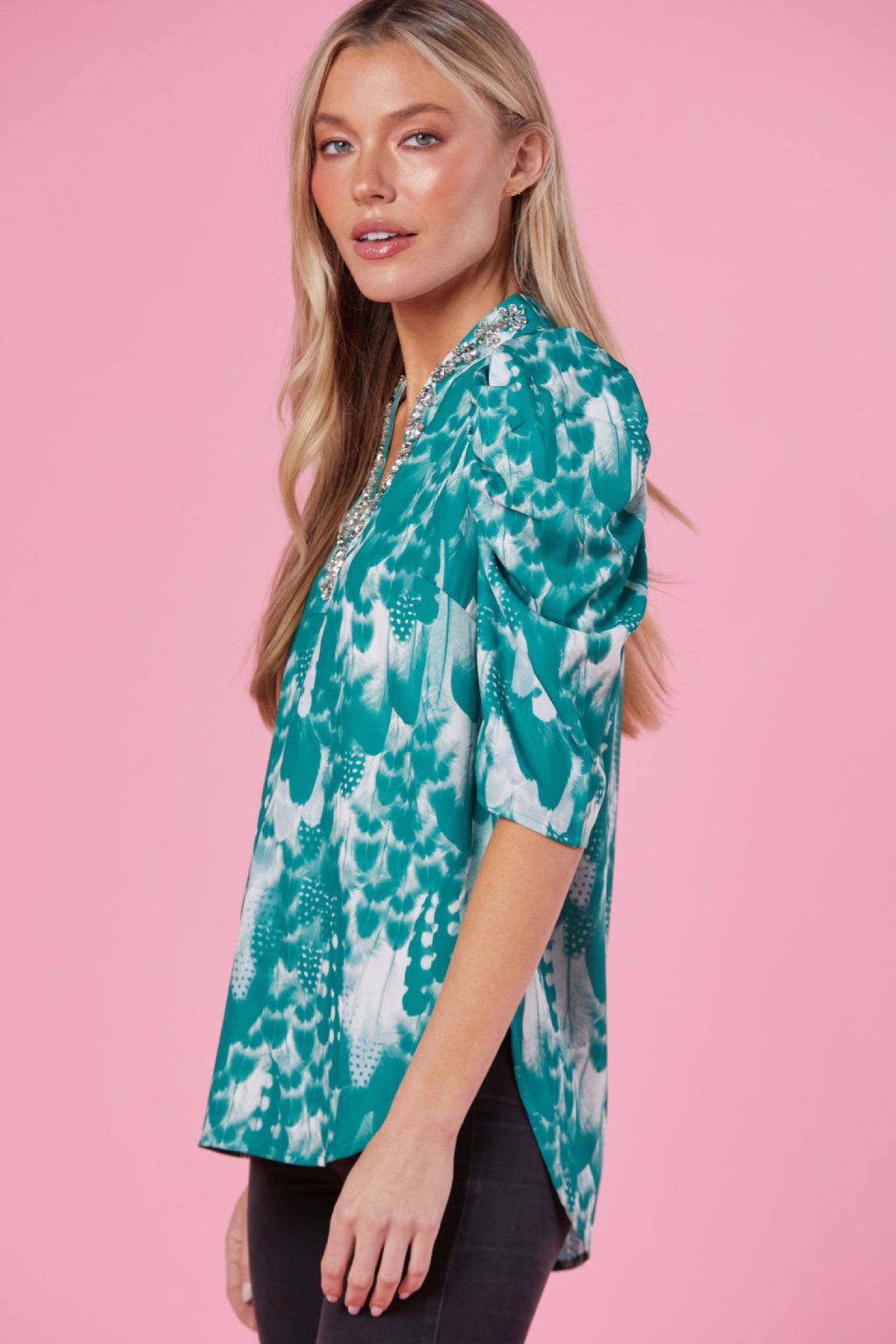 Natalie Blouse in Emerald Plume