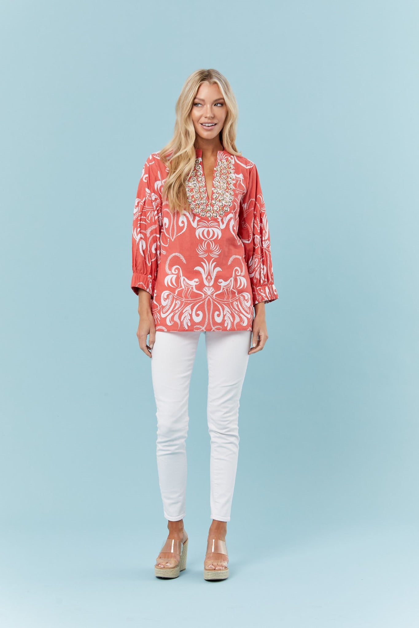 Olive Tunic in Coral Monkey