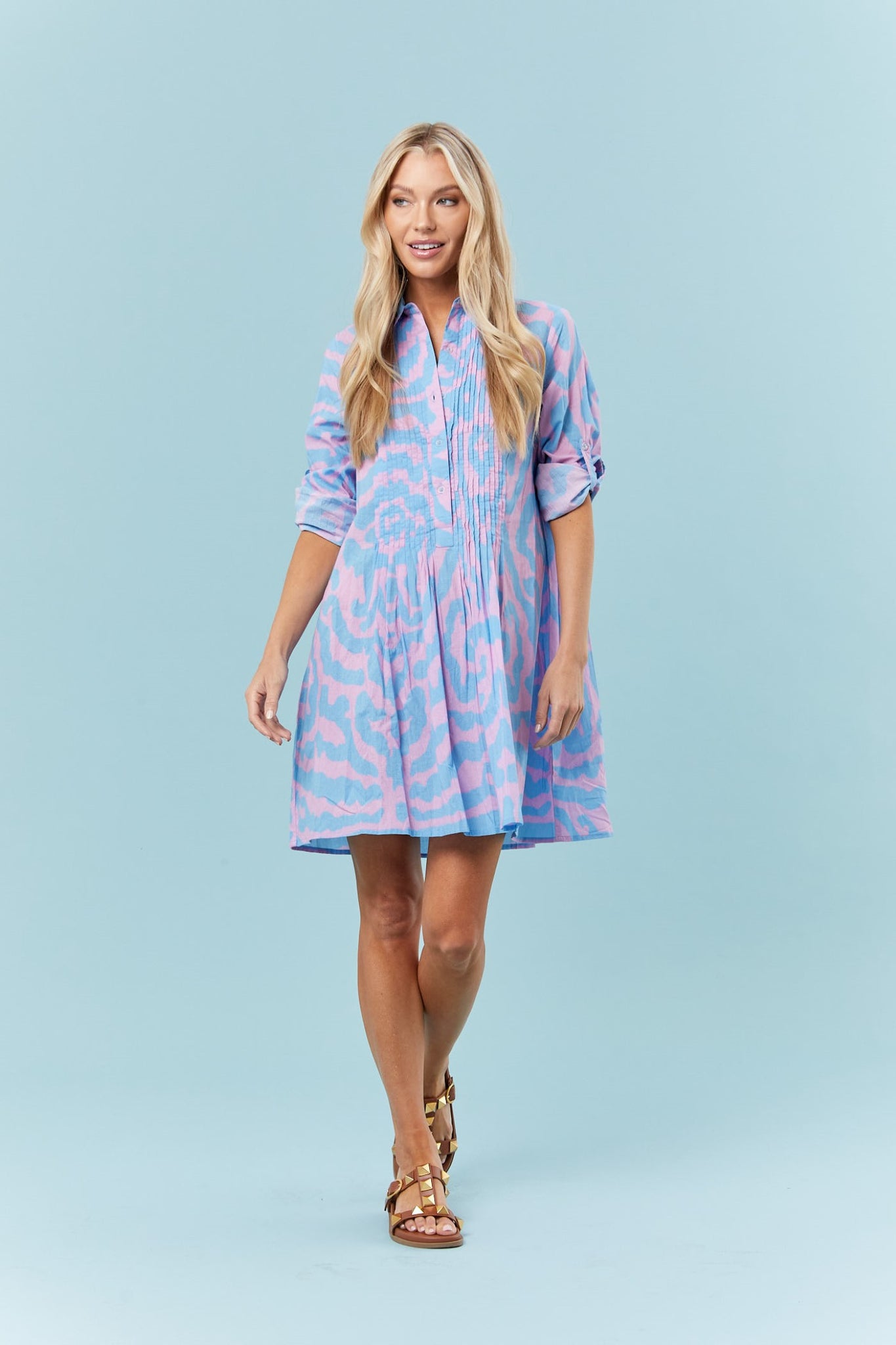 Mallory Dress in Pink + Blue Tiger