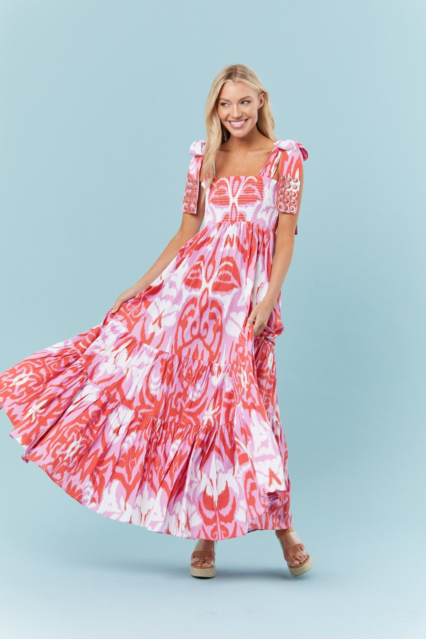 Kelly Dress in Tulip Ikat Pink + Red
