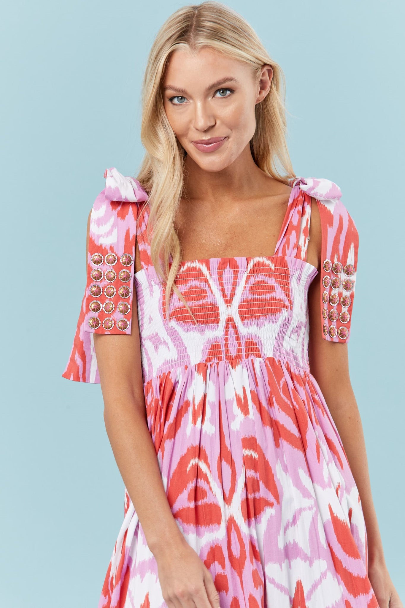 Kelly Dress in Tulip Ikat Pink + Red