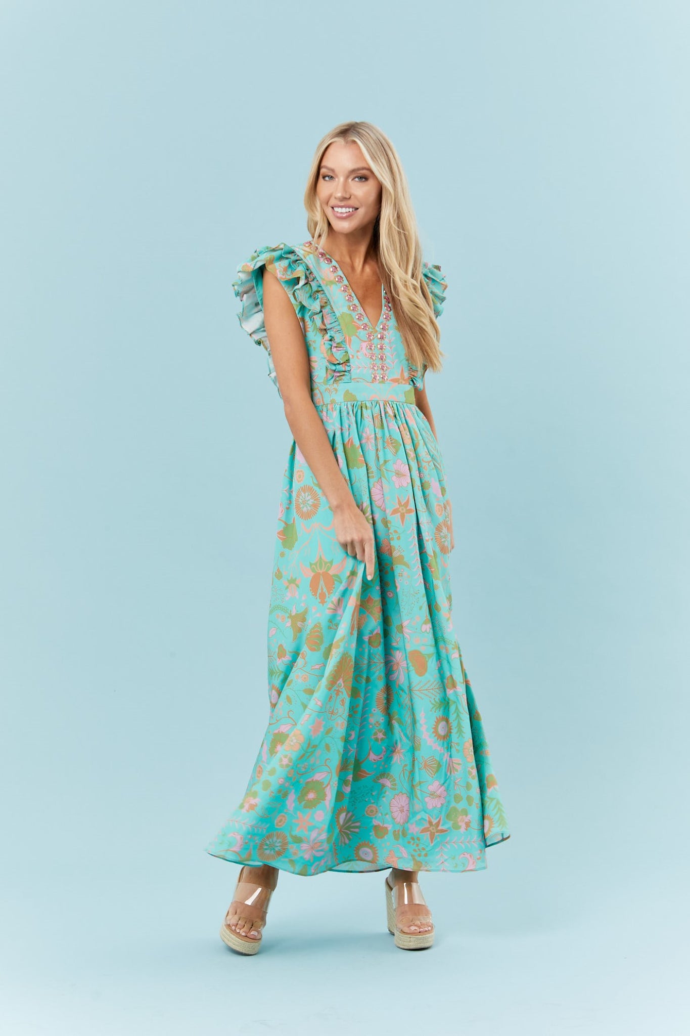 Reagan Floral Print Chiffon Dress, Light Green – Jolie Moi Retail