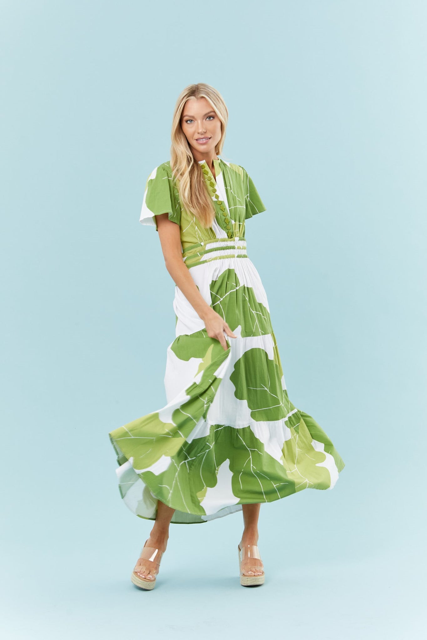 Eloise Dress in Green Palms