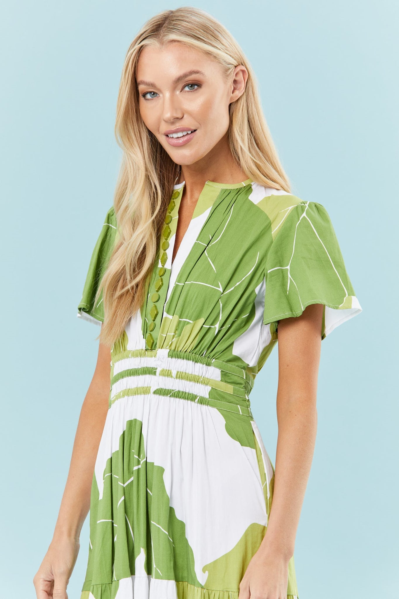 Eloise Dress in Green Palms